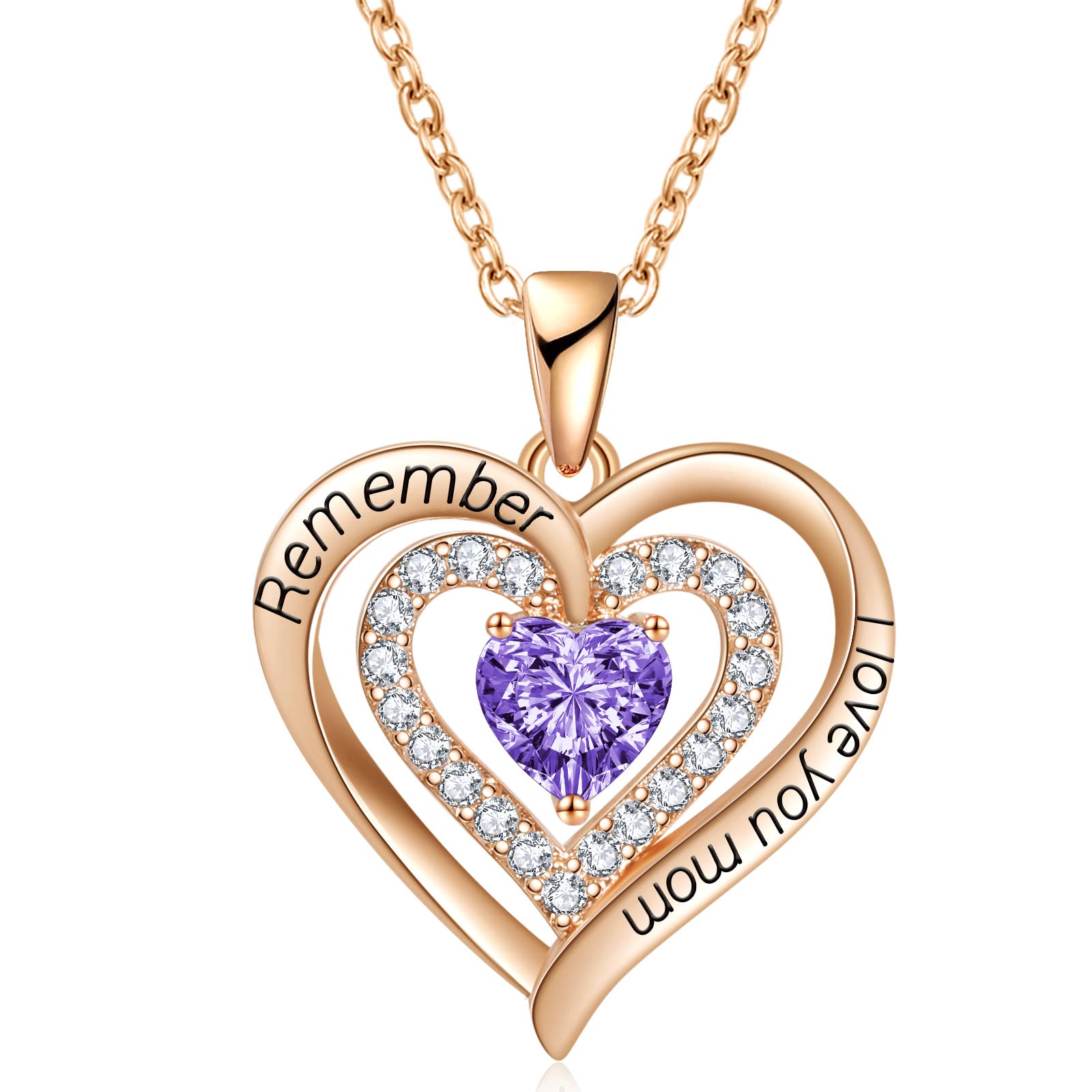 LIANYU Birthstone Heart Pendant Necklace for Women - Diamond Mother's Jewelry Gift for Christmas, Birthday, Mother's Day & Valentine's Day | Elegant Present from Daughter to Mom for Special Occasions & Daily Wear