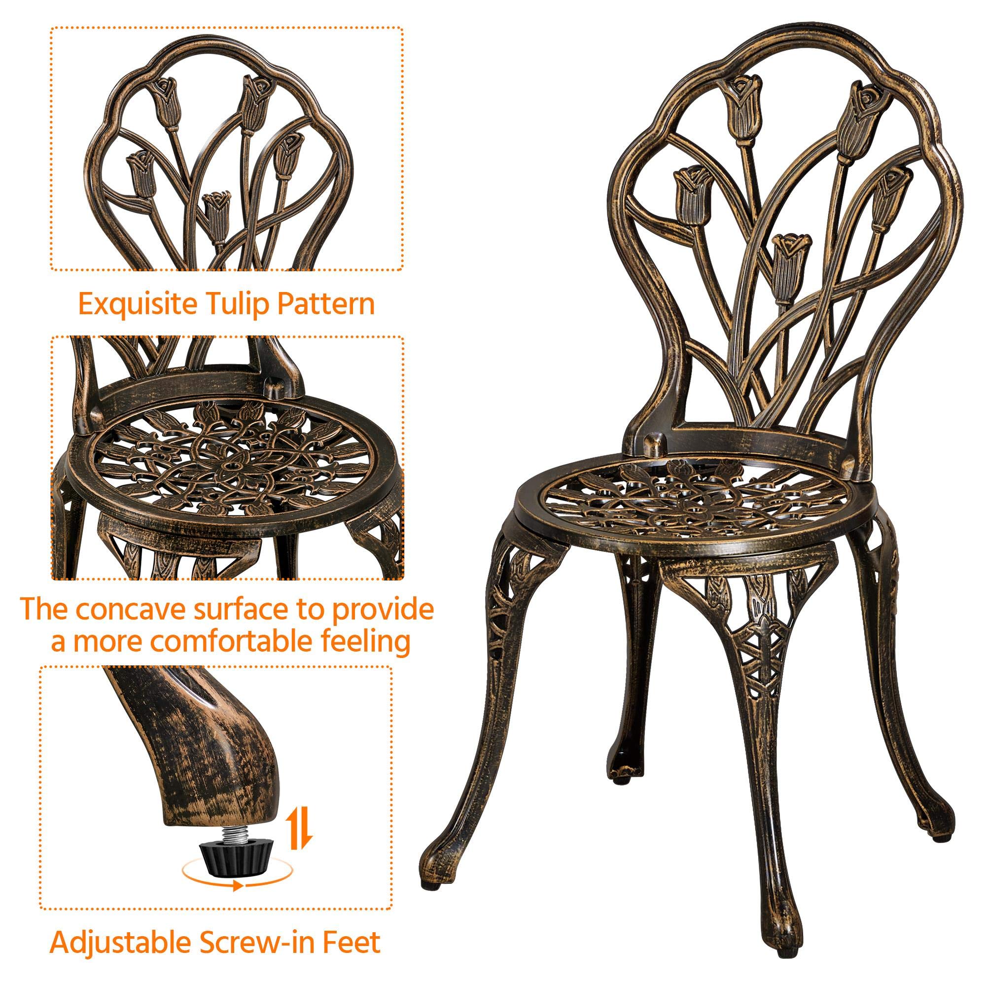 Topeakmart 3-Piece Outdoor Bistro Set - Lightweight Aluminum Patio Dining Table with 2 Chairs & Umbrella Hole - Bronze Garden Furniture for Balcony, Yard, Deck or Poolside Relaxation
