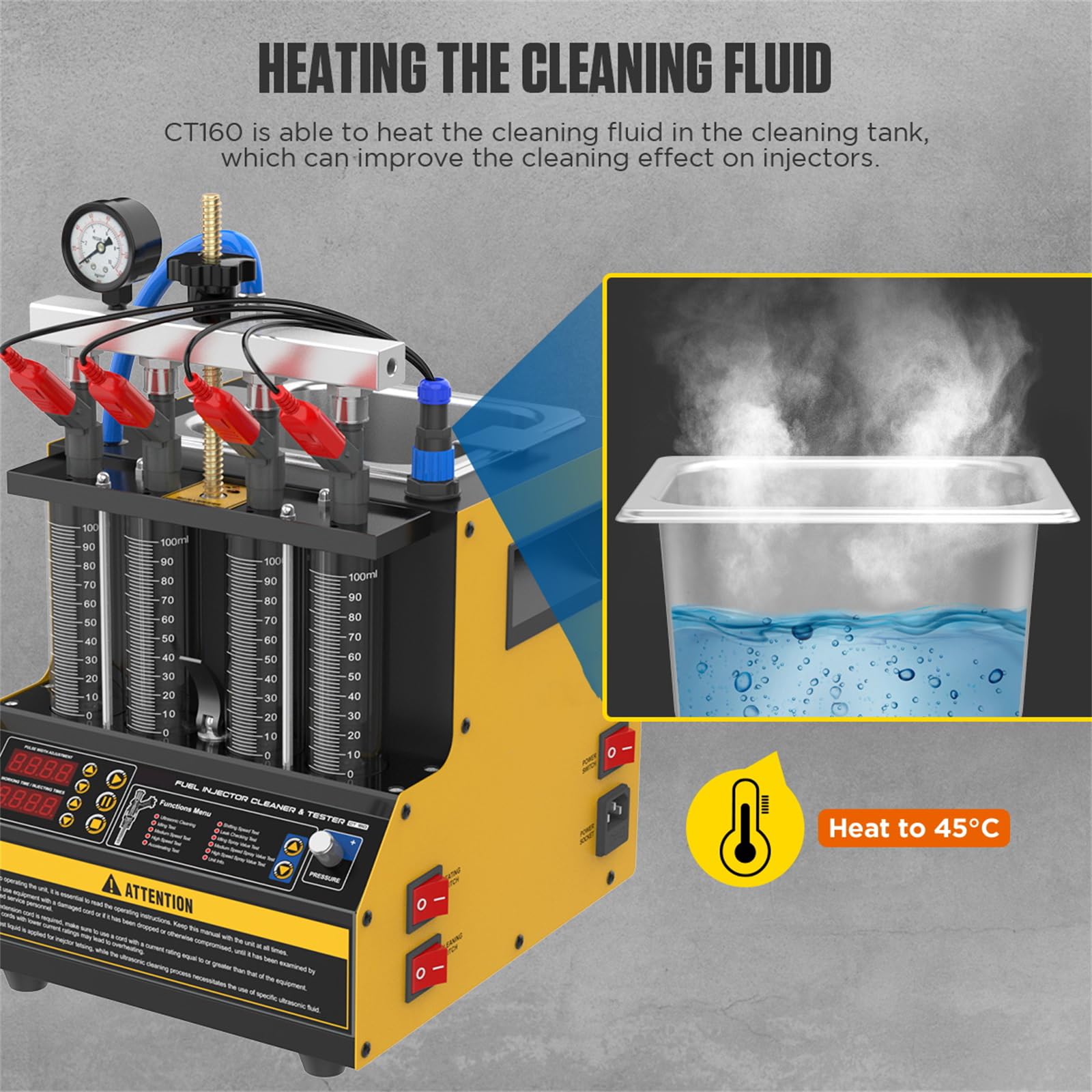 Fuel Injector Cleaner Tester CT160 - Heated Injection System Cleaner for 4-Cylinder Petrol Engines | Nozzle Cleaner with Atomization Observation, Injection Volume & Tightness Testing (110V/220V) | Perfect for Automotive Repair Shops & DIY Maintenance
