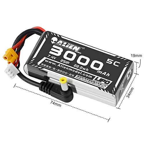 Crazepony 3000mAh 2S 7.4V LiPo Battery with XT30/DC5.5 Plug for Fatshark FPV Goggles, DJI HD Digital Goggles, Skyzone 03O Goggles - Perfect for RC Drones, FPV Racing, and Wireless Video Transmission