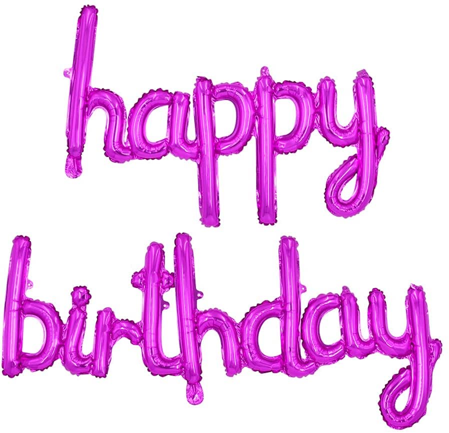16 Inch Happy Birthday Balloons & Banner Set - Pink Mylar Foil Letter Balloons for Kids & Adults - Perfect for Birthday Party Decorations, Baby Showers & Anniversary Celebrations