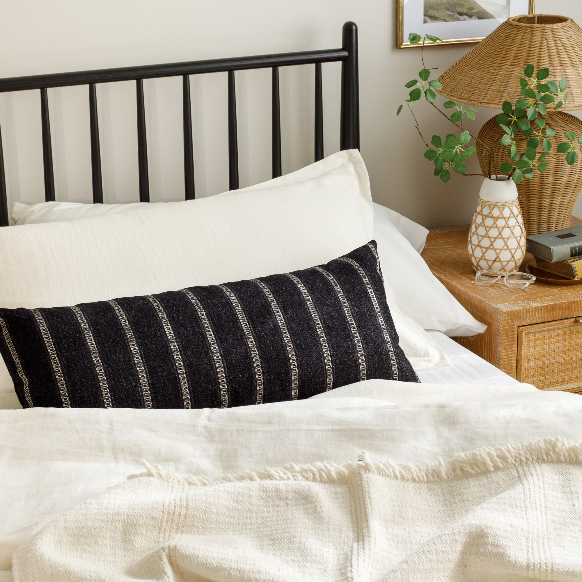 Brunswick Stripe 15x32 XL Lumbar Pillow in Onyx - Perfect for Sofa, Bed & Office Chair Support