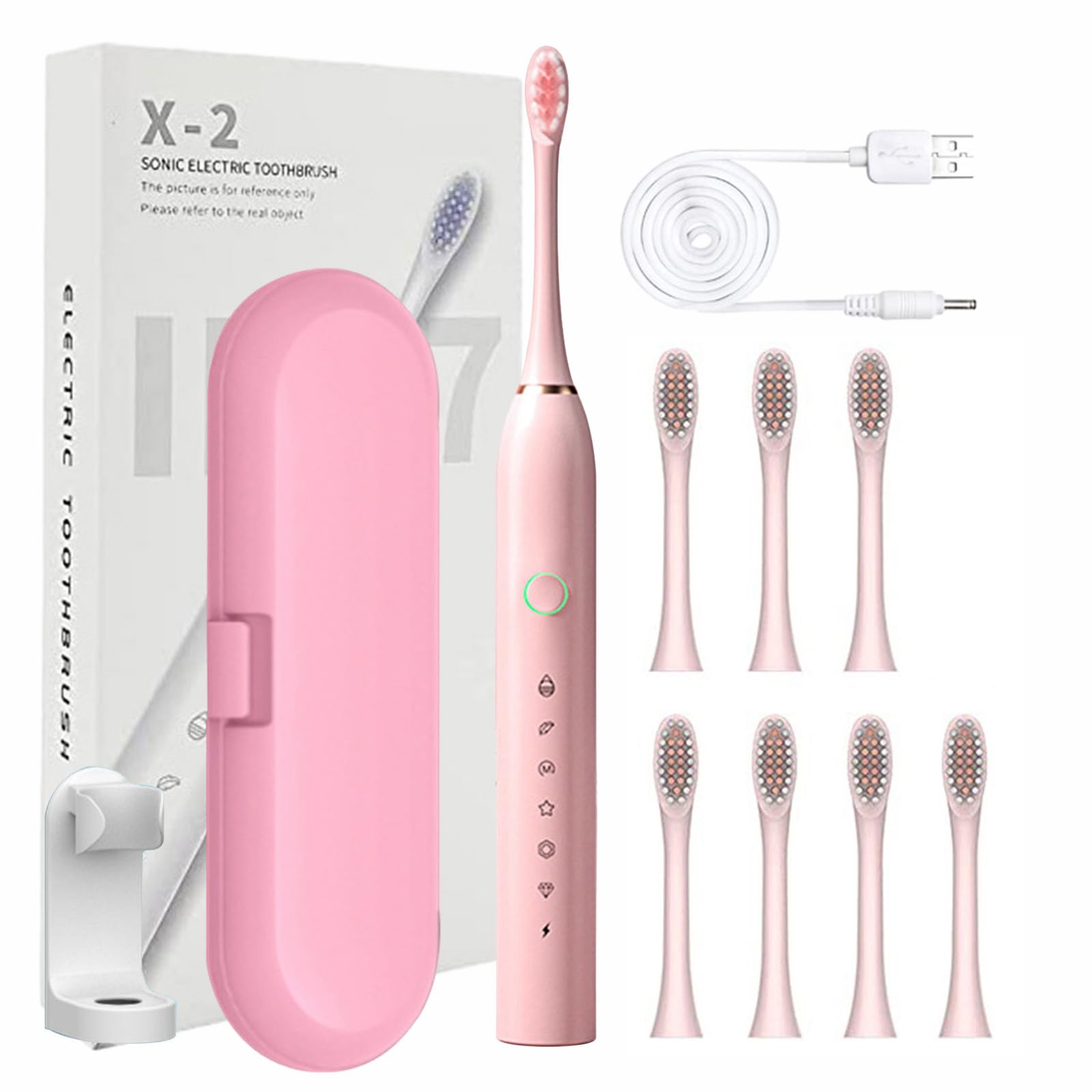 Rechargeable Electric Toothbrush for Adults & Kids - 8 Brush Heads, 6 Cleaning Modes with 2-Minute Timer - USB Charging Lasts 45 Days (Pink) - Perfect for Travel, Home & Family Oral Care