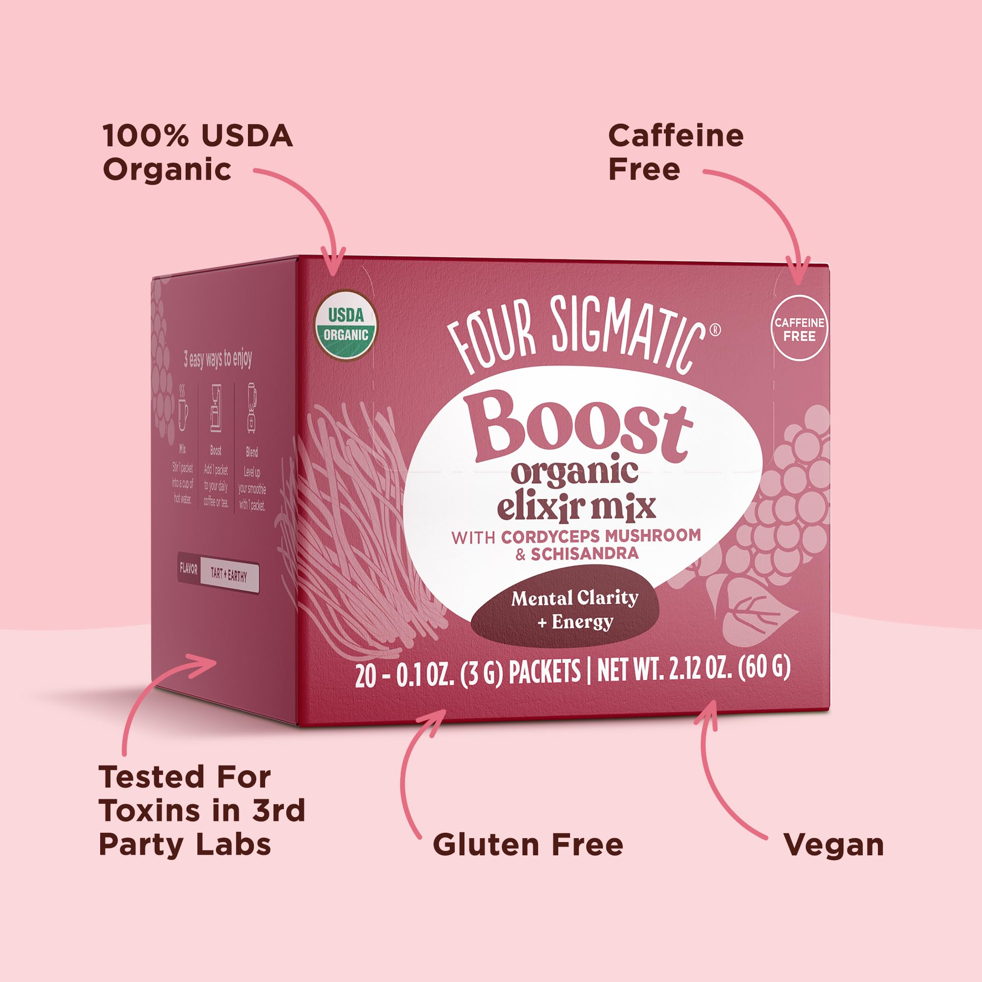 Four Sigmatic Organic Cordyceps Mushroom Elixir Powder - 20 Pack | Energy Boosting Coffee Alternative with Rose Hips & Schisandra | Supports Athletic Performance & Keto Diet | Great for Travel, Workouts & Morning Routines