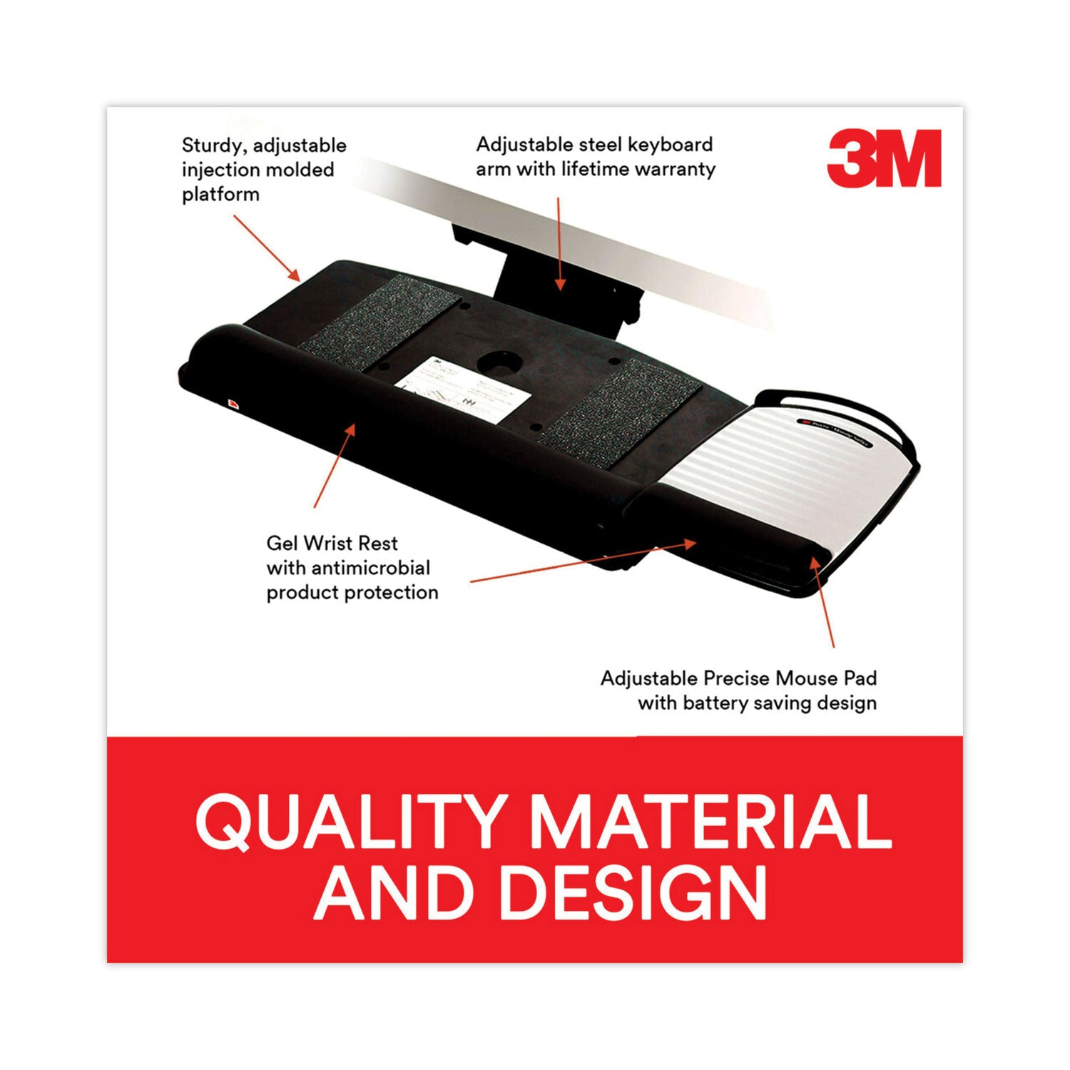 3M™ Adjustable Keyboard Tray with Ergonomic Design - Black | Height & Angle Adjustable Platform for Office, Home & Gaming Setup