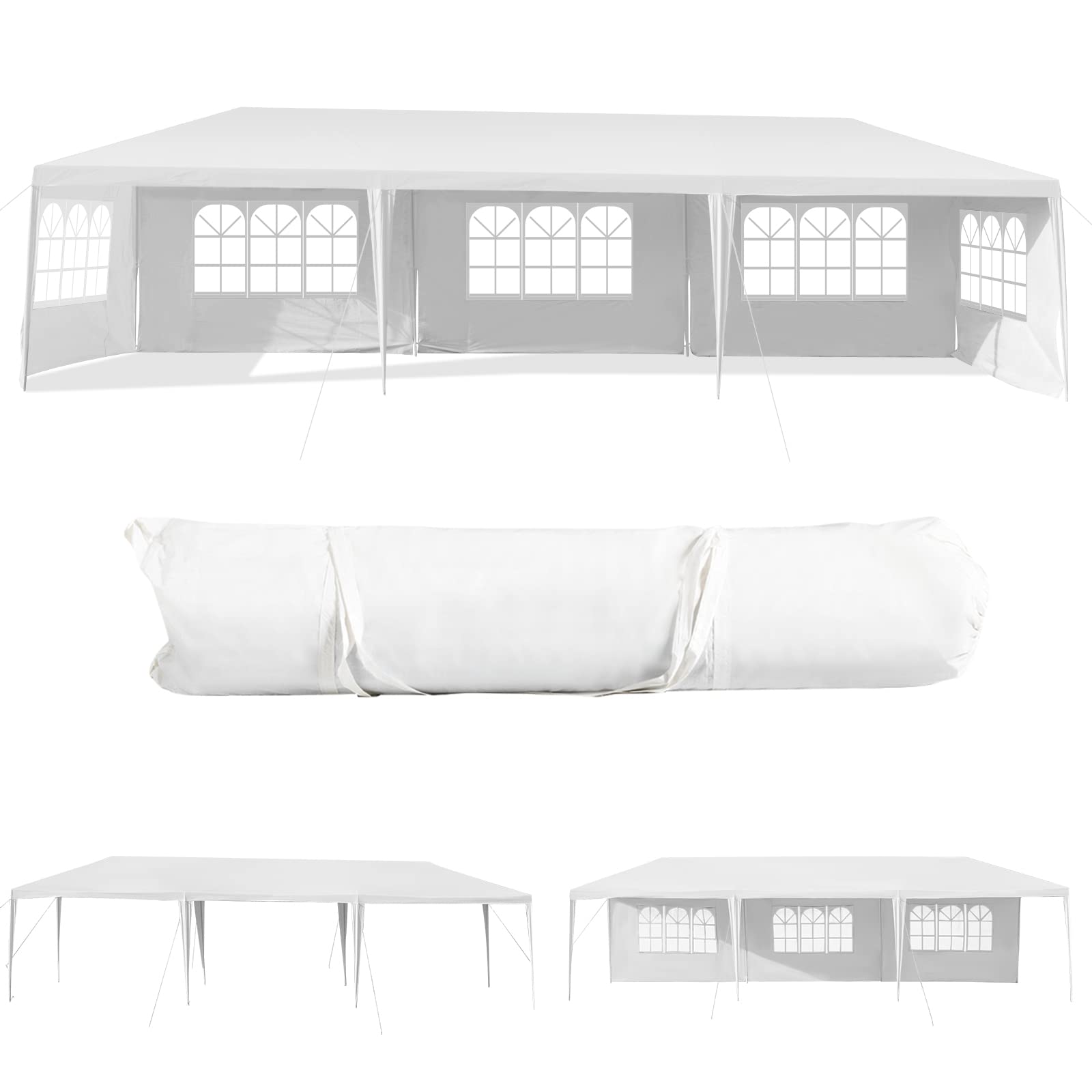 10FT x 30FT Heavy Duty Outdoor Wedding Party Tent with 5 Removable Sidewalls & Transparent Windows - Waterproof Instant Canopy Pavilion for Camping, BBQ, Backyard Events, and Outdoor Gatherings