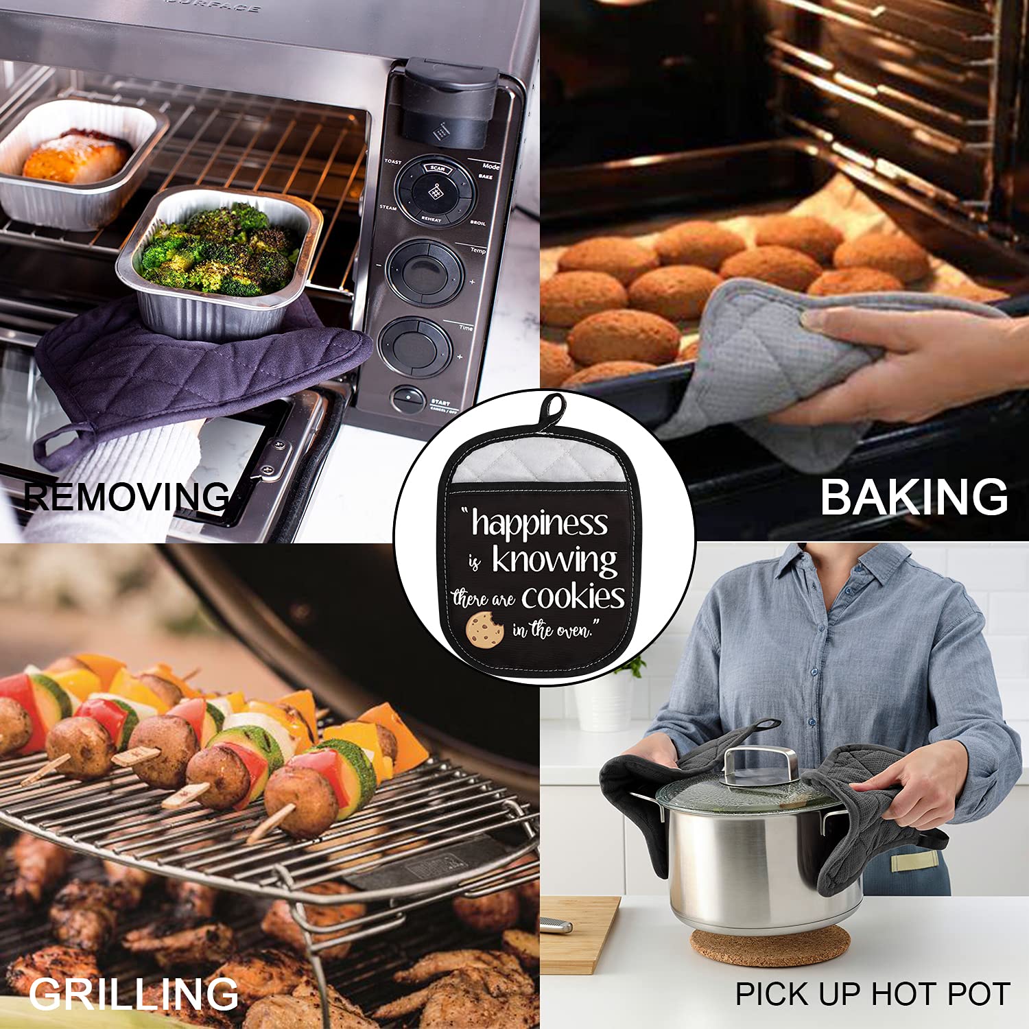 Cookie Lover Gift - 'Happiness is Knowing There Are Cookies in The Oven' Pot Holder with Pocket - Perfect for Baking Enthusiasts & Kitchen Decor