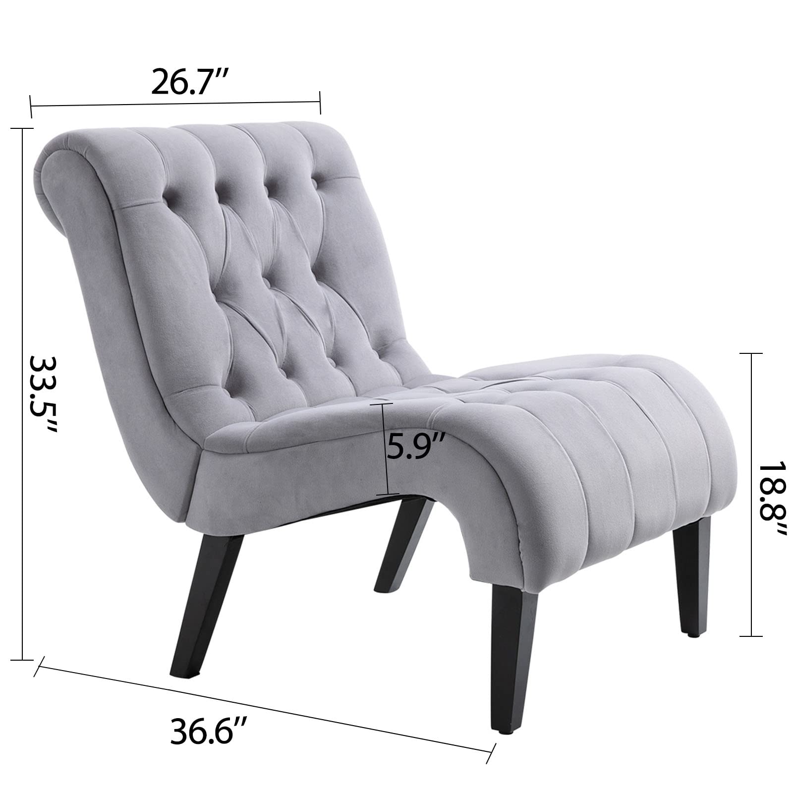 AVAWING 2-Piece Armless Accent Chair Set - Upholstered Button Tufted Living Room Chairs with Sturdy Wood Legs, Soft Frosted Velvet Lounge & Reading Chairs for Bedroom or Office - Modern Grey Home Decor (Perfect for Small Spaces, Reading Nooks & Cozy Corners)