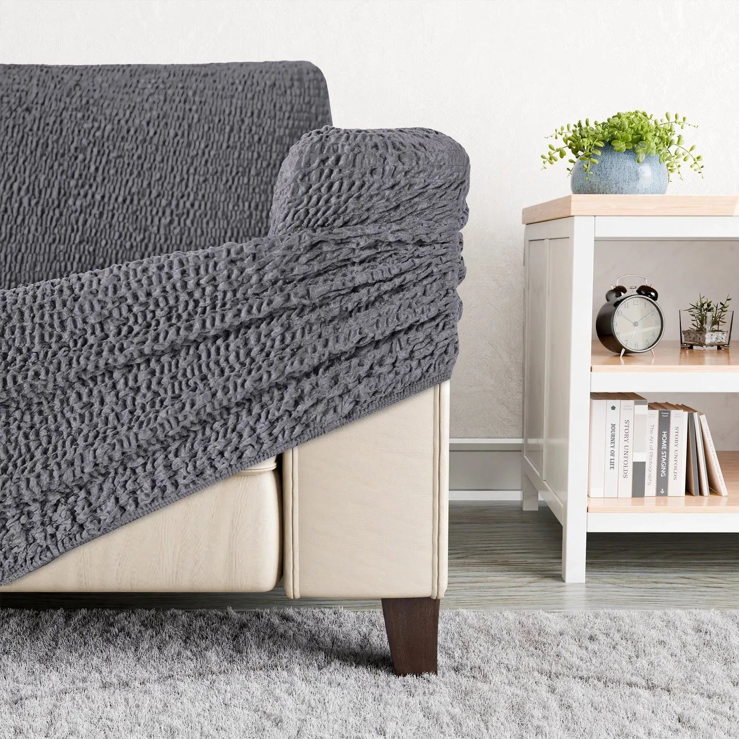 2 Seater Recliner Slipcover - Soft Velvet Stretch Sofa Cover with Elastic Hem, Perfect for Living Room Furniture Protection and Style Upgrade
