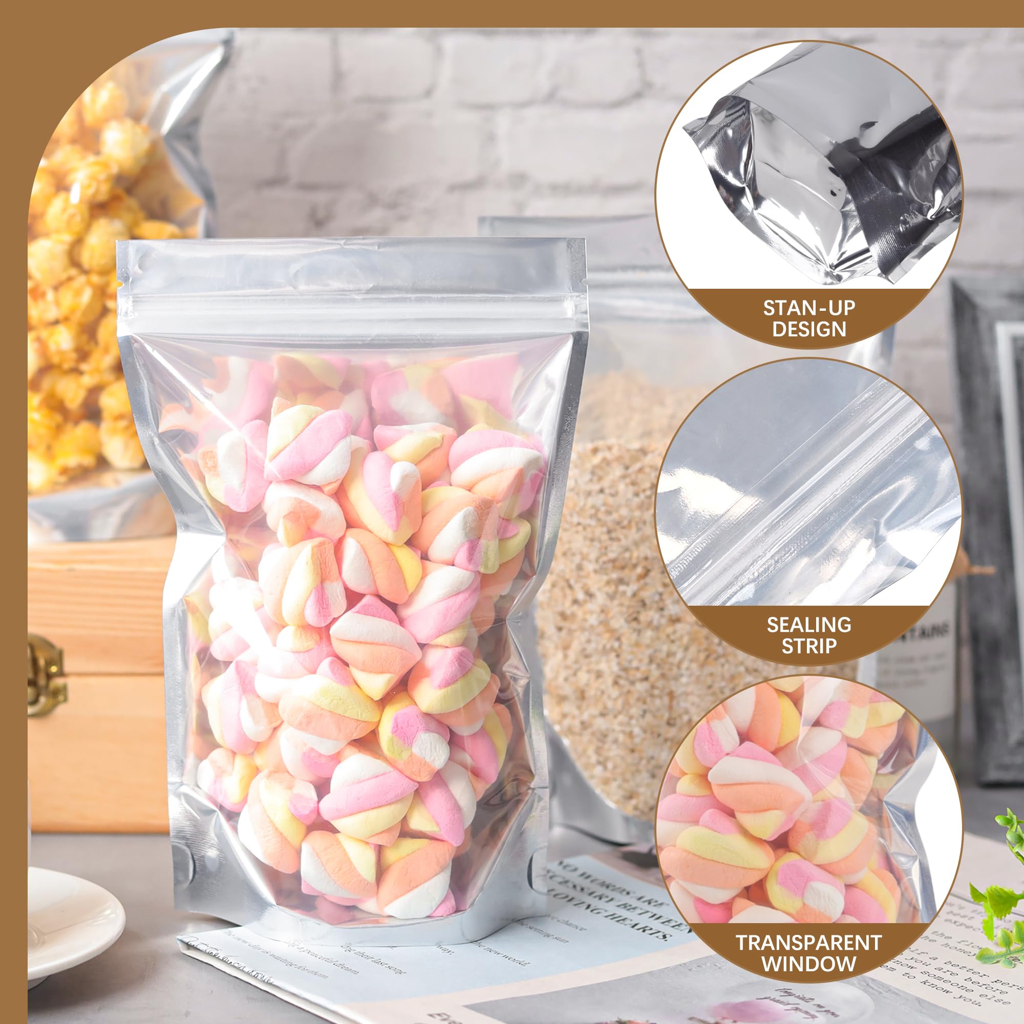 100 Pack Silver Mylar Bags 5x8 Inches - Resealable Food Storage Bags for Small Business, Party Favors, Bulk Food Packaging & Long-Term Storage - Airtight & Moisture-Proof for Coffee, Snacks, Spices & More