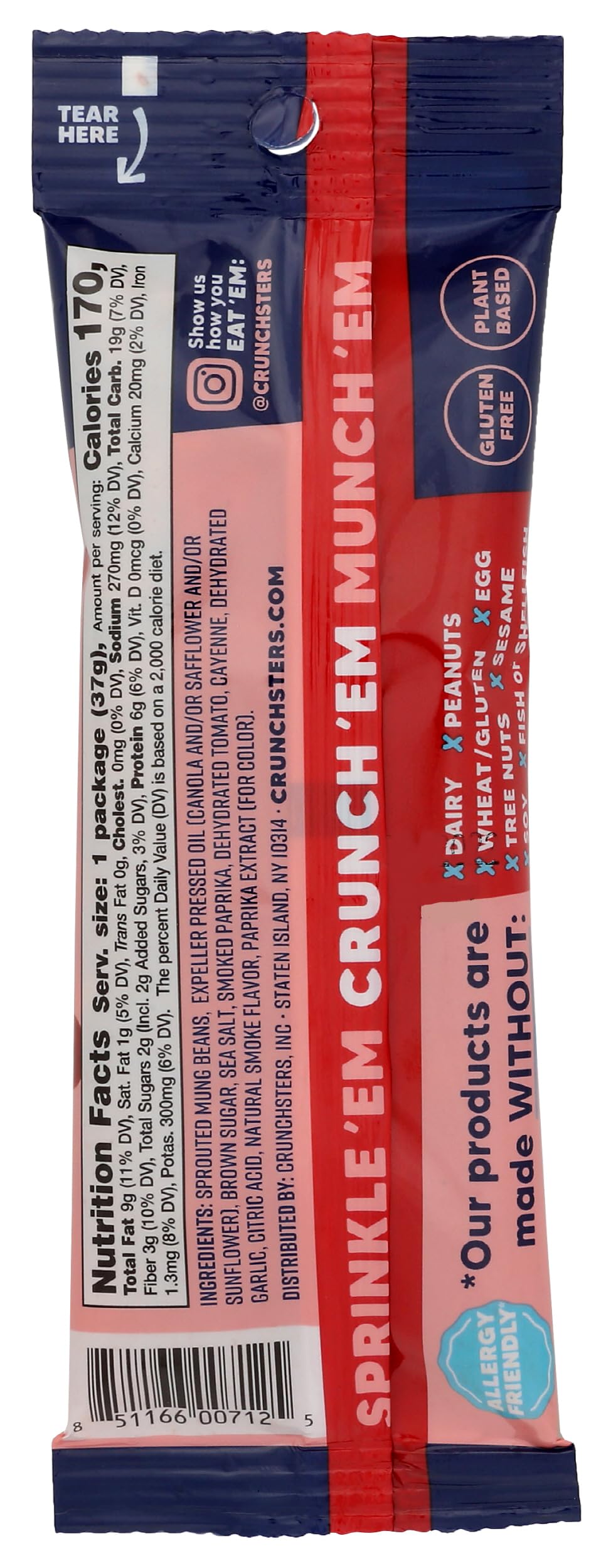 CRUNCHSTERS BBQ Sprouted Protein Snack - Healthy Vegan Gluten-Free Crunchy Chips - 1.3 Oz Pack - Perfect for Keto Diet, On-The-Go Snacking & Post-Workout Recovery