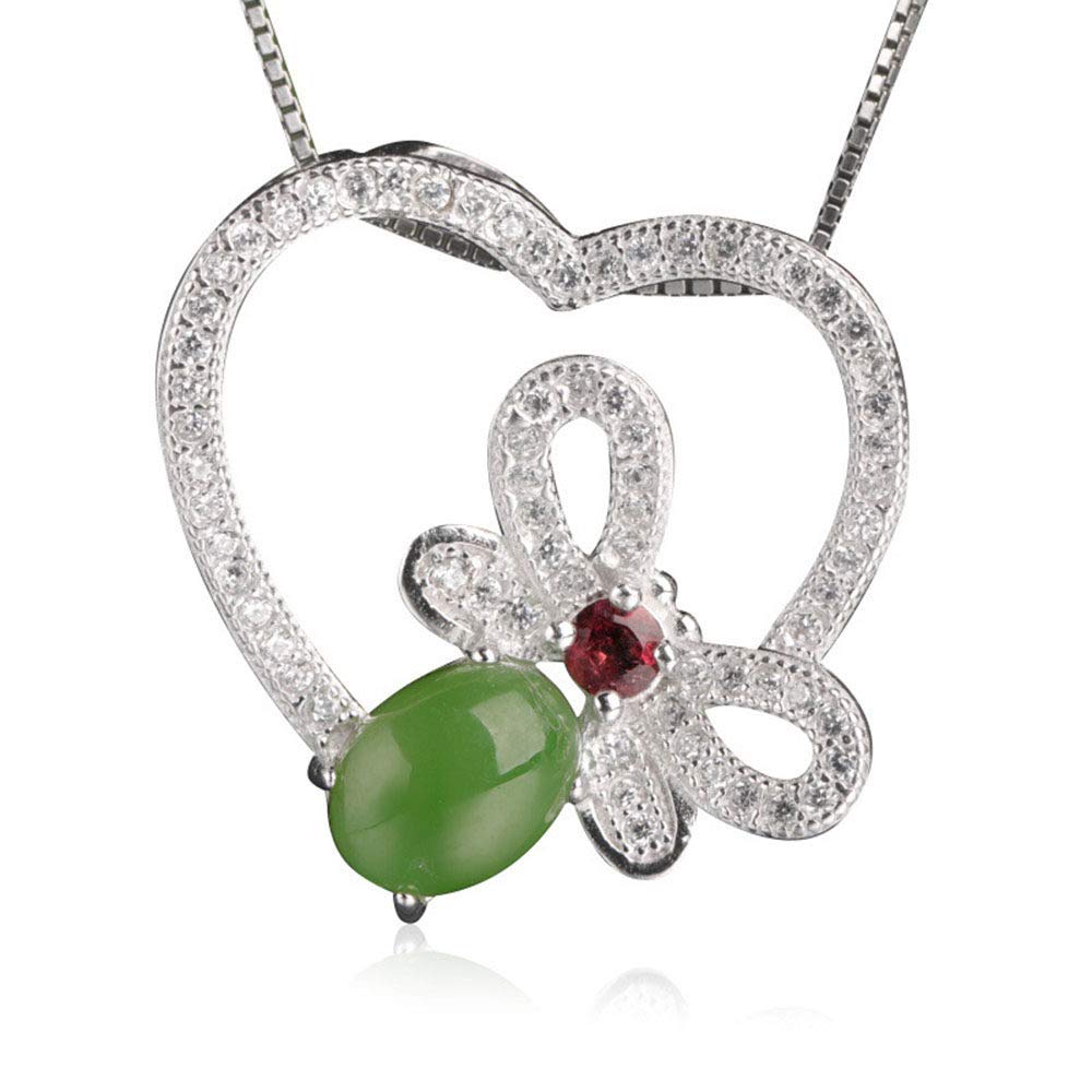 925 Sterling Silver Jade Inlaid Heart-Shaped Butterfly Jasper Pendant Necklace for Women | Hypoallergenic Jewelry Gift Box | Perfect for Anniversary, Birthday & Valentine's Day Gifts