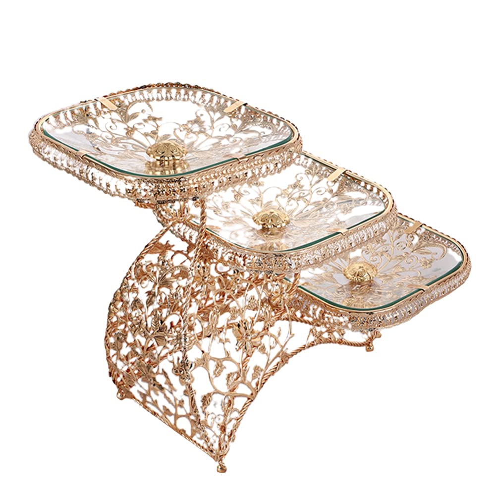 3-Tier Glass Cake Stand with Iron Rack - Elegant Dessert Display for Cupcakes, Fruits & Snacks | Perfect for Tea Parties, Weddings & Home Decor Serving Tray