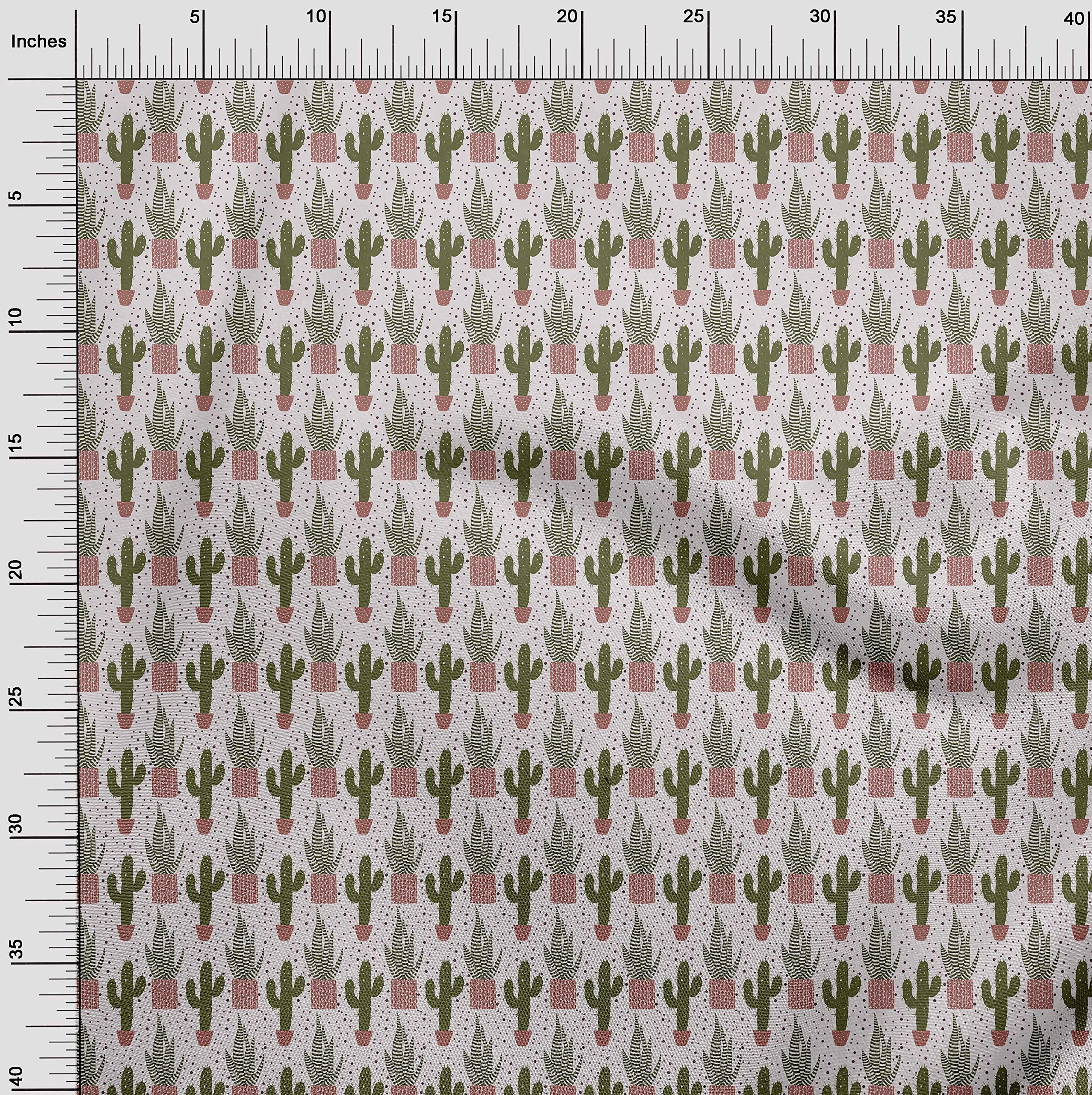 oneOone Polyester Spandex Pink Cactus Print Fabric - 56 Inch Wide Dress Material by The Yard (65% Polyester 35% Spandex) | Perfect for DIY Dresses, Skirts & Home Decor Projects