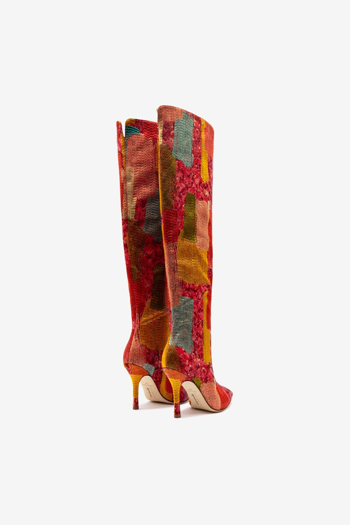 Larroudé x Markarian Red Patchwork Fabric Boots - Stylish & Comfortable Ankle Boots for Women | Perfect for Fall, Winter & Casual Outfits