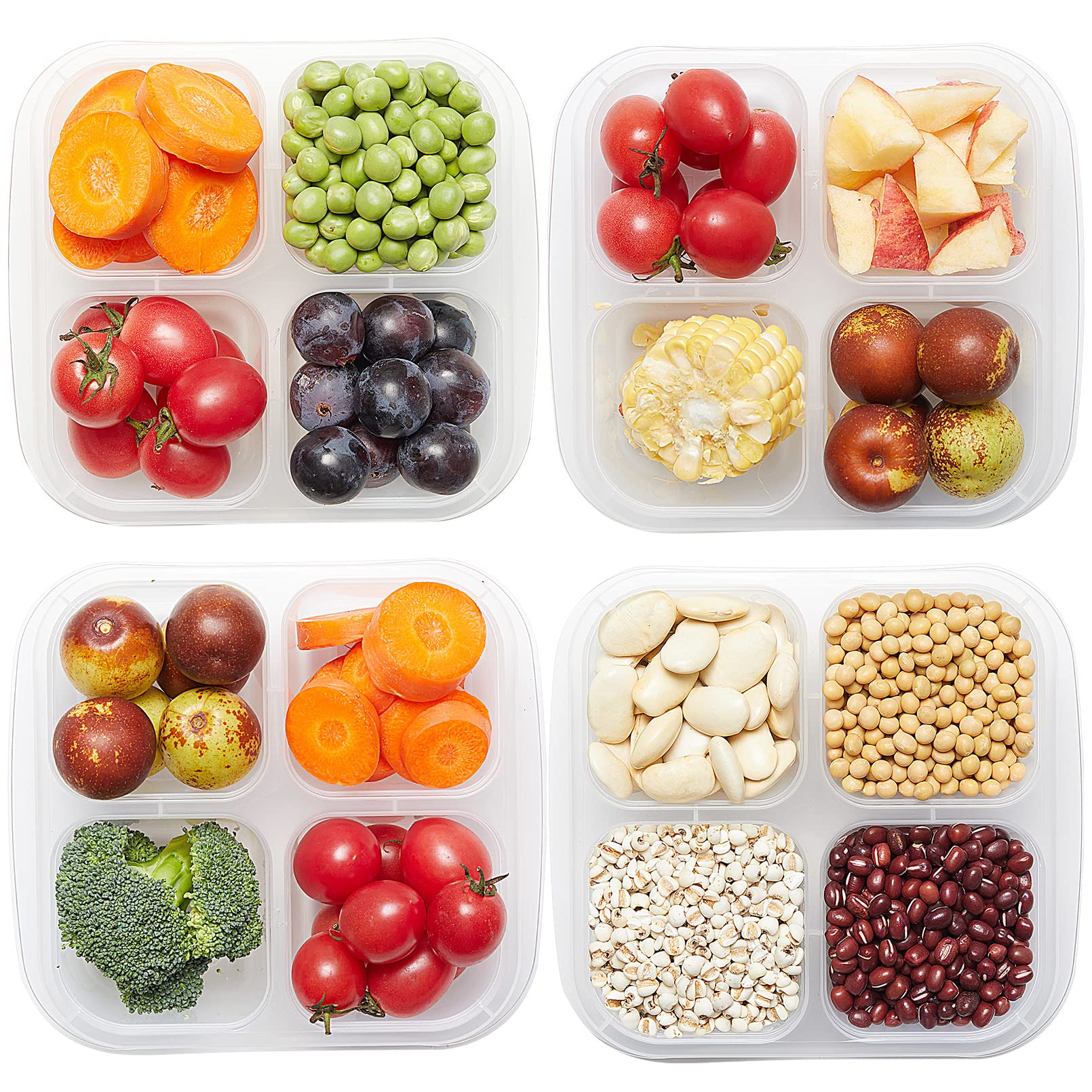 Bento Snack Boxes 10 Pack - 4-Compartment Stackable Food Storage Containers with Lids | BPA Free, Dishwasher Safe Reusable Lunch Boxes for Kids & Adults | Perfect for School, Office, Picnics & Meal Prep