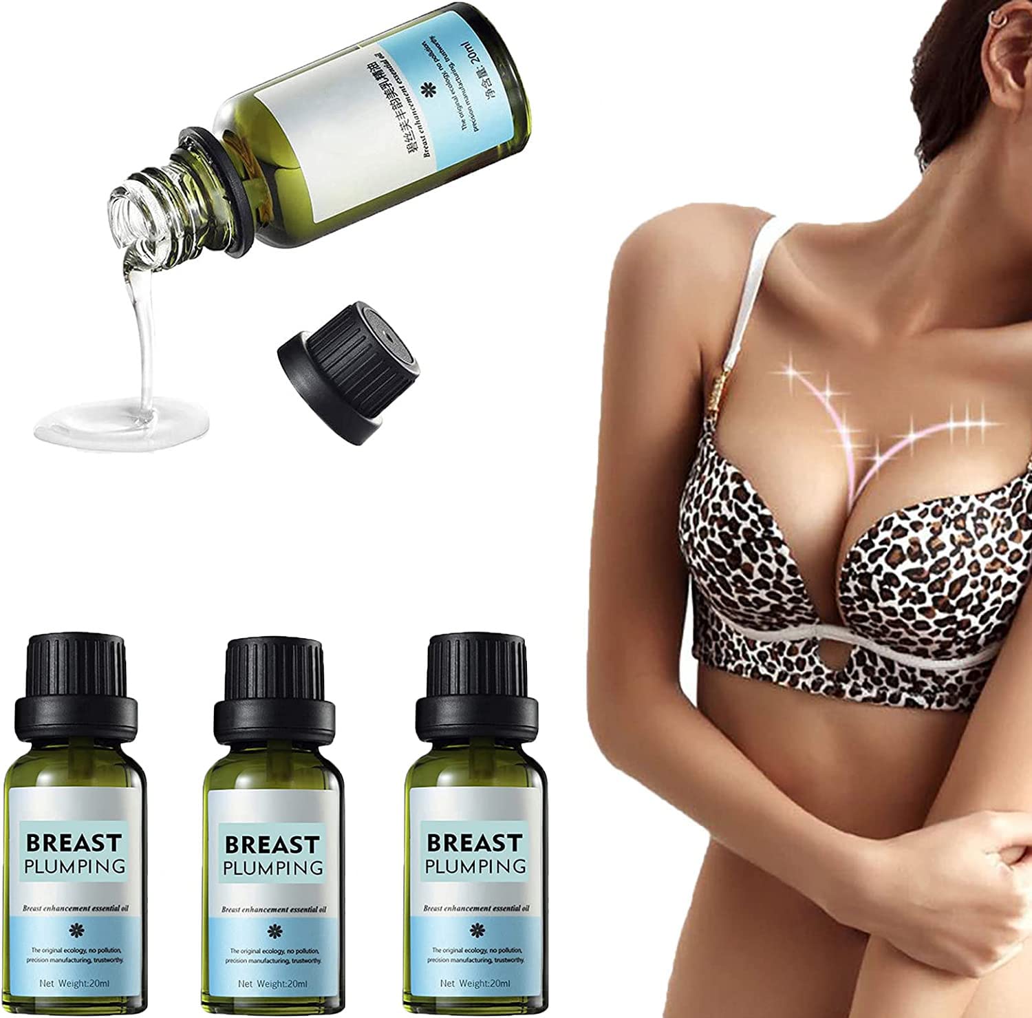 3Pcs Natural Herbal Breast Plumping Oil - Bust Enhancement Essential Oil for Women | Firming & Lifting Treatment | Perfect for Massage & Nighttime Care