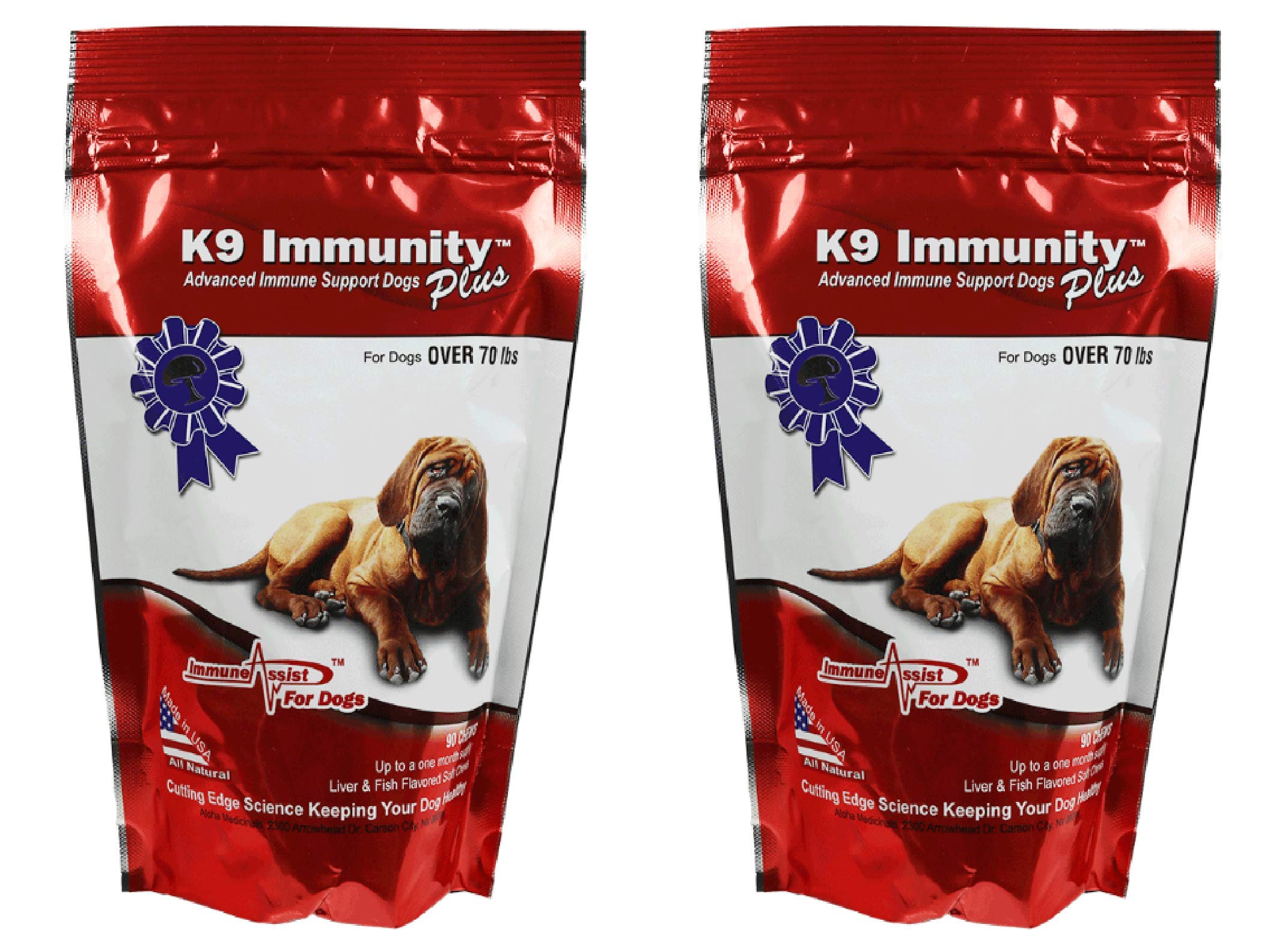K9 Immunity Plus - Organic Mushroom Immune Support Supplement for Large Dogs Over 70 lbs | 90 Chews per Pack (Pack of 2) | Supports Canine Wellness & Vitality for Active Dogs