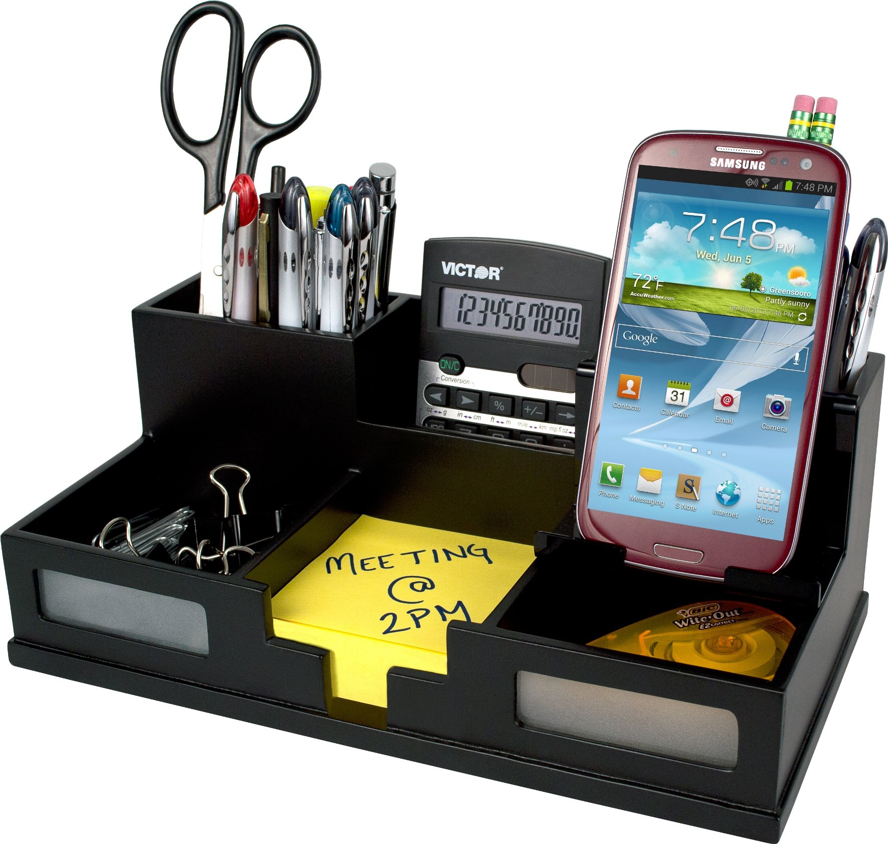 Victor Wood Desk Organizer with Smartphone Holder - Midnight Black (9525-5) | Stylish Office Desk Accessory for Home & Workspace Organization