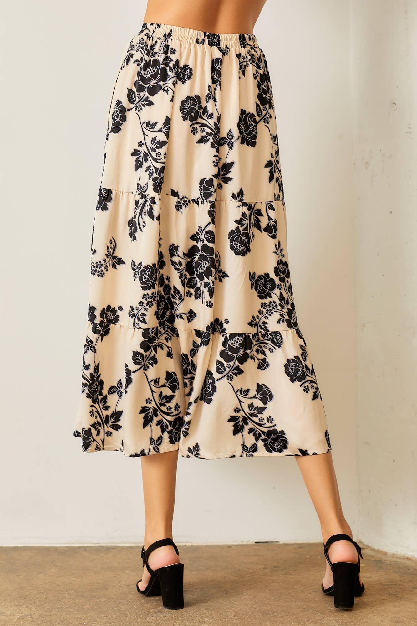 Floral Satin Print Midi Skirt for Women - Cream & Multi Color Summer Skirt | Elegant A-Line Skirt for Casual Wear, Office, Date Night & Special Occasions