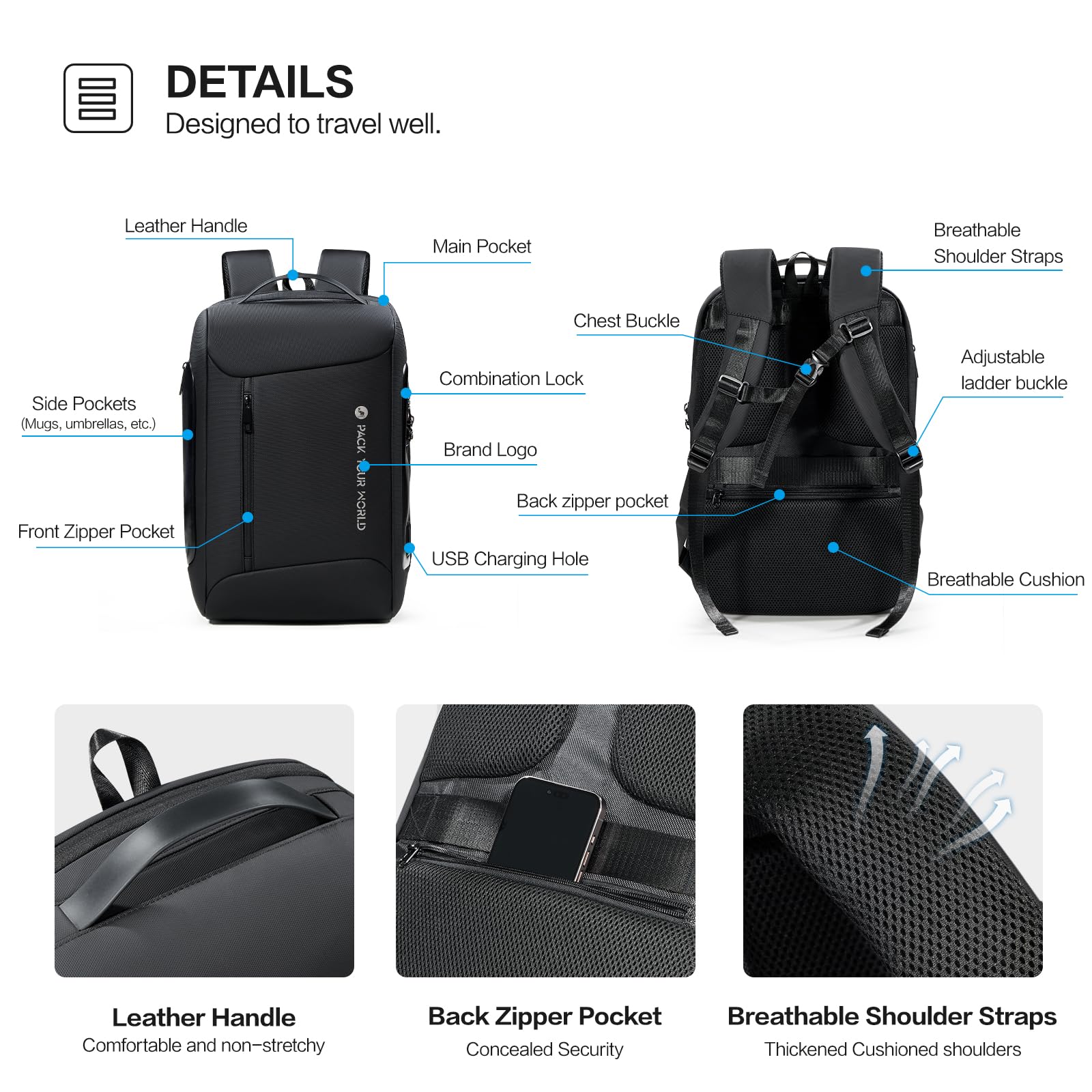OIWAS Anti-Theft Business Backpack for Men & Women - USB Charging Port, Waterproof 15.6 Inch Laptop Backpack for Travel, Work & College | Durable High-Tech Backpack for Commuters & Professionals