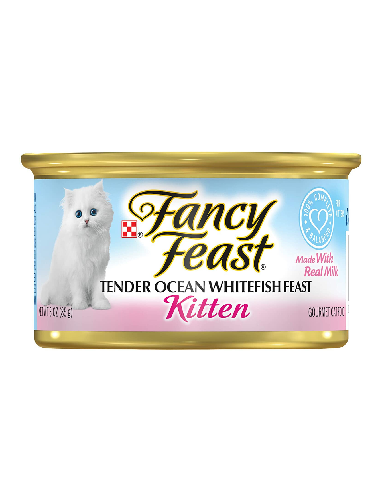 Fancy Feast Kitten Tender Ocean Whitefish Wet Cat Food - 3oz (85g) Canned Kitten Food for Growing Cats | High Protein Kitten Formula | Perfect for Weaning Kittens & Picky Eaters