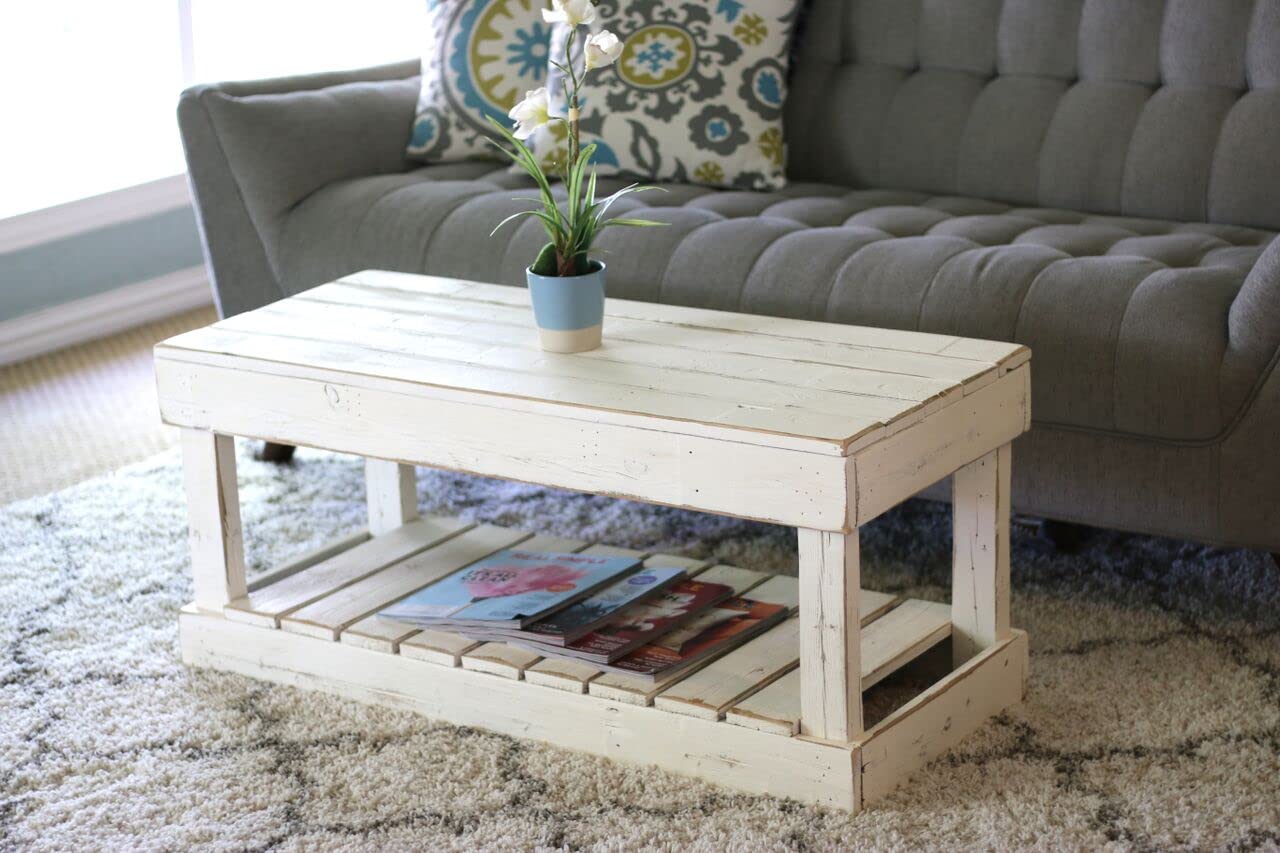 Modern White Slatted Bottom Coffee Table - Stylish & Durable Living Room Furniture for Small Spaces, Home Decor, and Relaxing Evenings