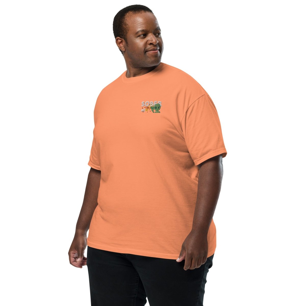Galactic Sobriety Alien Embroidered Garment Dyed Heavyweight T-Shirt | Vintage Sci-Fi Graphic Tee | Perfect for Cosplay, Comic Con & Streetwear Fashion