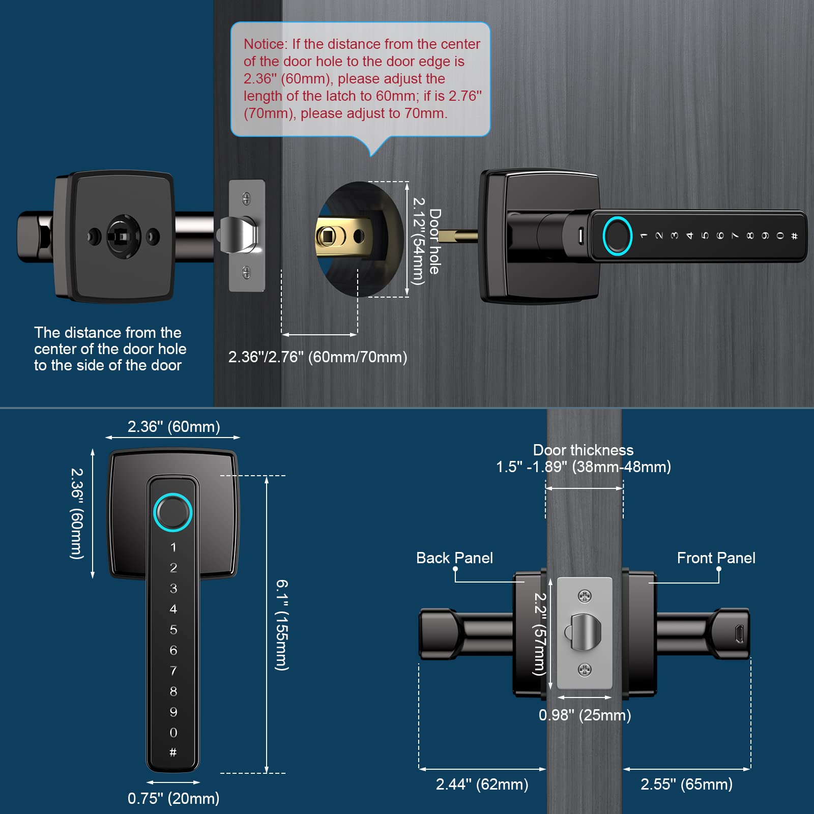 Smart Fingerprint Door Lock - Keyless Entry with Bluetooth, Touchscreen Keypad & Reversible Handle | App Control, Biometric, Code & Key Access | Secure Smart Lock for Homes, Apartments & Bedrooms | Perfect for Modern Smart Homes & Vacation Rentals