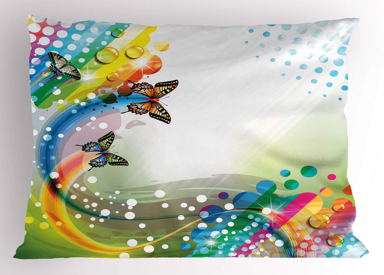 Ambesonne Trippy Flying Butterflies with Colored Comet Bubbles Decorative Pillow Sham - Standard Queen Size 30