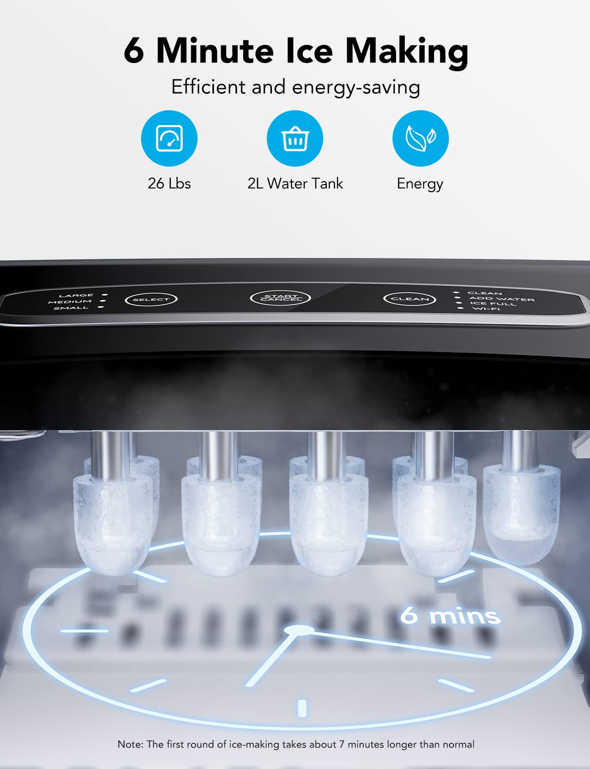 GoveeLife Smart Countertop Ice Maker Machine - Self Cleaning, Voice Control, 26lbs/24Hrs, 9 Cubes in 6 Mins, 3 Ice Sizes - Portable with Basket & Scoop - Perfect for Home Kitchen, Camping, RV & Office Use