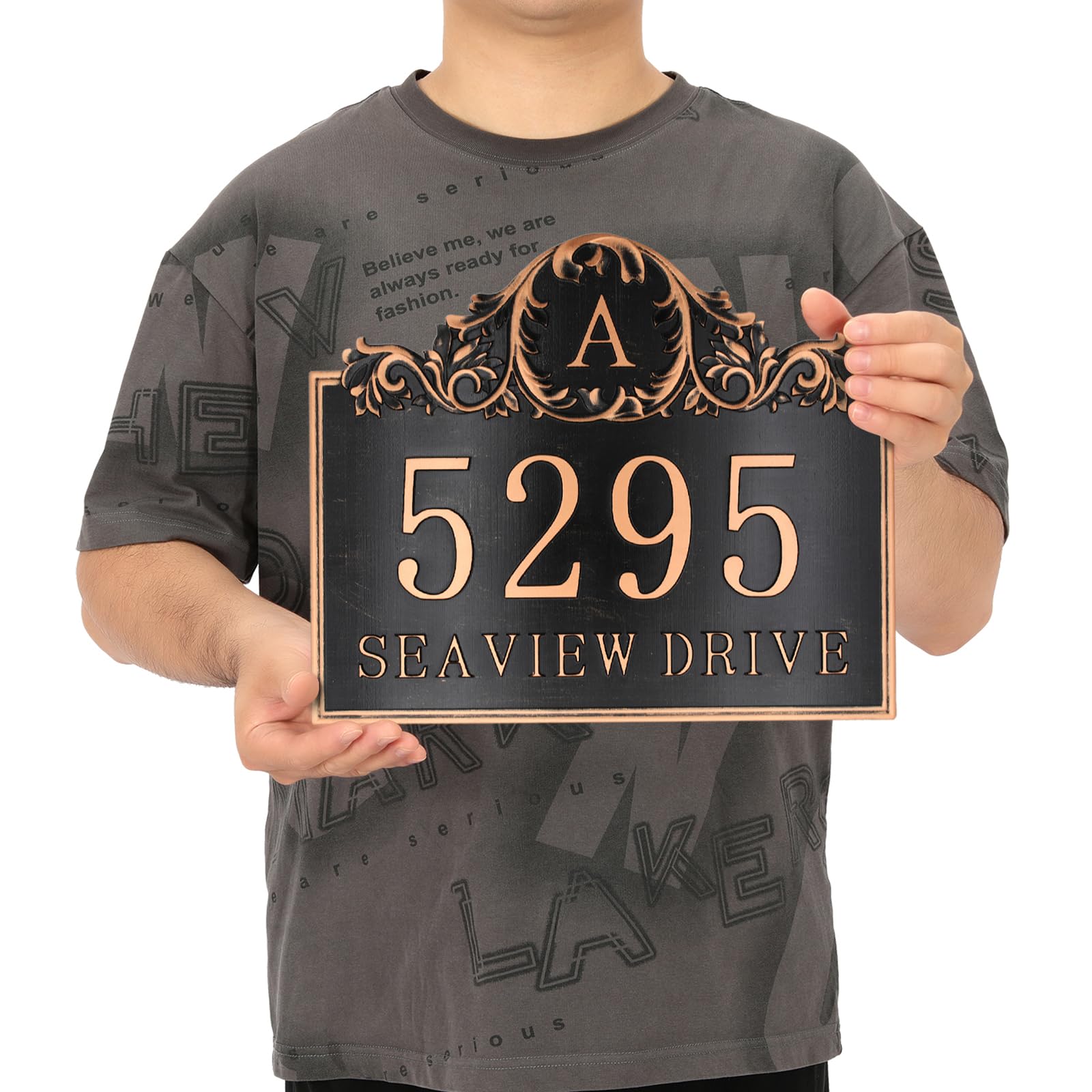 12'' x 10'' Personalized Metal Aluminum Address Plaque - Custom House Number Sign for Outdoor Yard, Driveway, Fence & Mailbox | Weather-Resistant Engraved Home Decor (Red Copper Finish) | Perfect for Curb Appeal & Front Porch Display