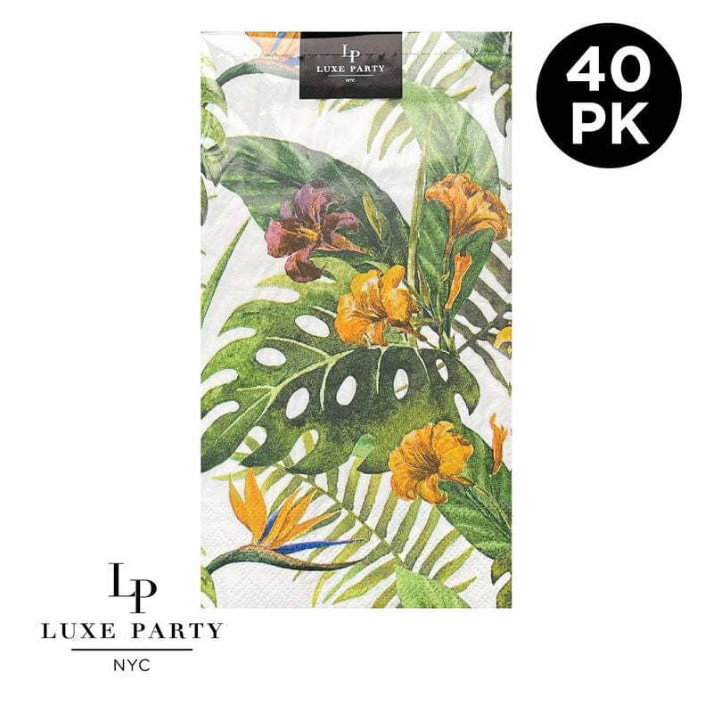 Disposable Paper Buffet Napkins - 40 Pack, Yellow Palm Design - Perfect for Parties, Picnics, and Catering Events