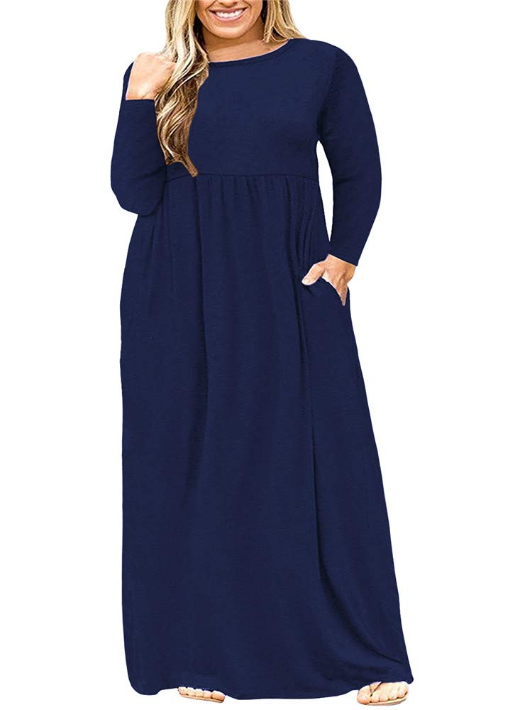 BISHUIGE Women's Plus Size Long Sleeve Maxi Dress with Pockets - XL to 6XL Casual Flowy Dress for Fall & Winter | Perfect for Work, Church, Date Night & Holiday Parties