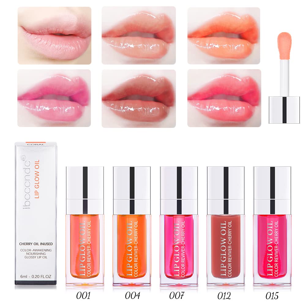 Hydrating Lip Glow Oil - Long Lasting Plumping Lip Gloss with Nourishing Vitamin E, Transparent Tinted Lip Oil for Soft & Sexy Plump Lips (#15 Cherry) - Perfect for Daily Moisture, Night Care & Makeup Looks