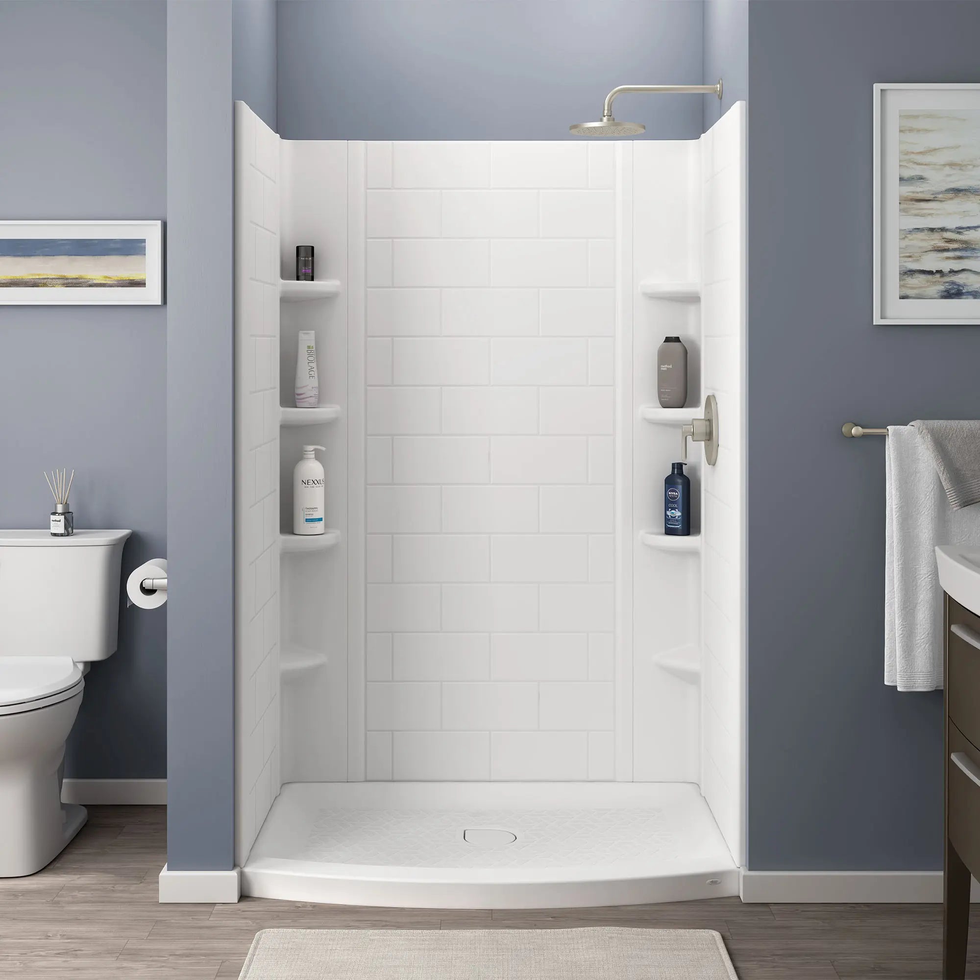 48x72 Inch Subway Tile Pattern 3-Piece Shower Surround Kit - Waterproof Bathroom Wall Panel Set for Easy Installation (Perfect for Bathroom Renovation & Modern Home Decor)