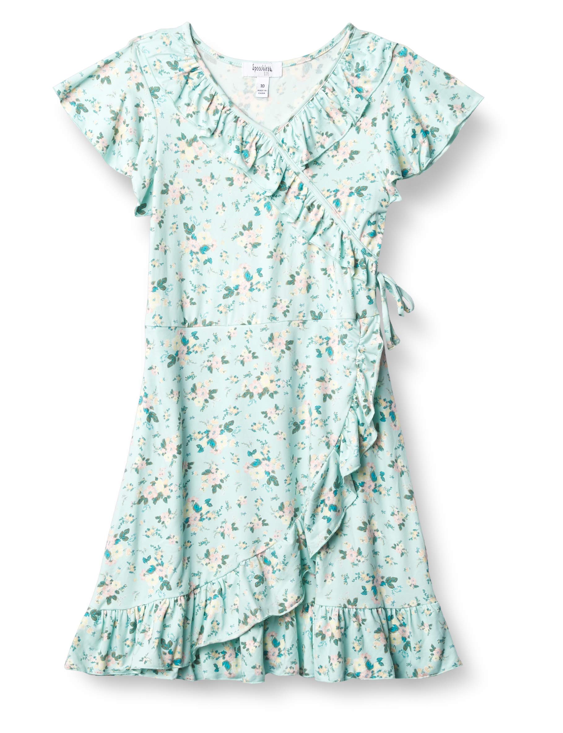 Stylish Girls' Short Sleeve Faux Wrap Knit Ruffled Dress - Perfect for School, Parties & Special Occasions
