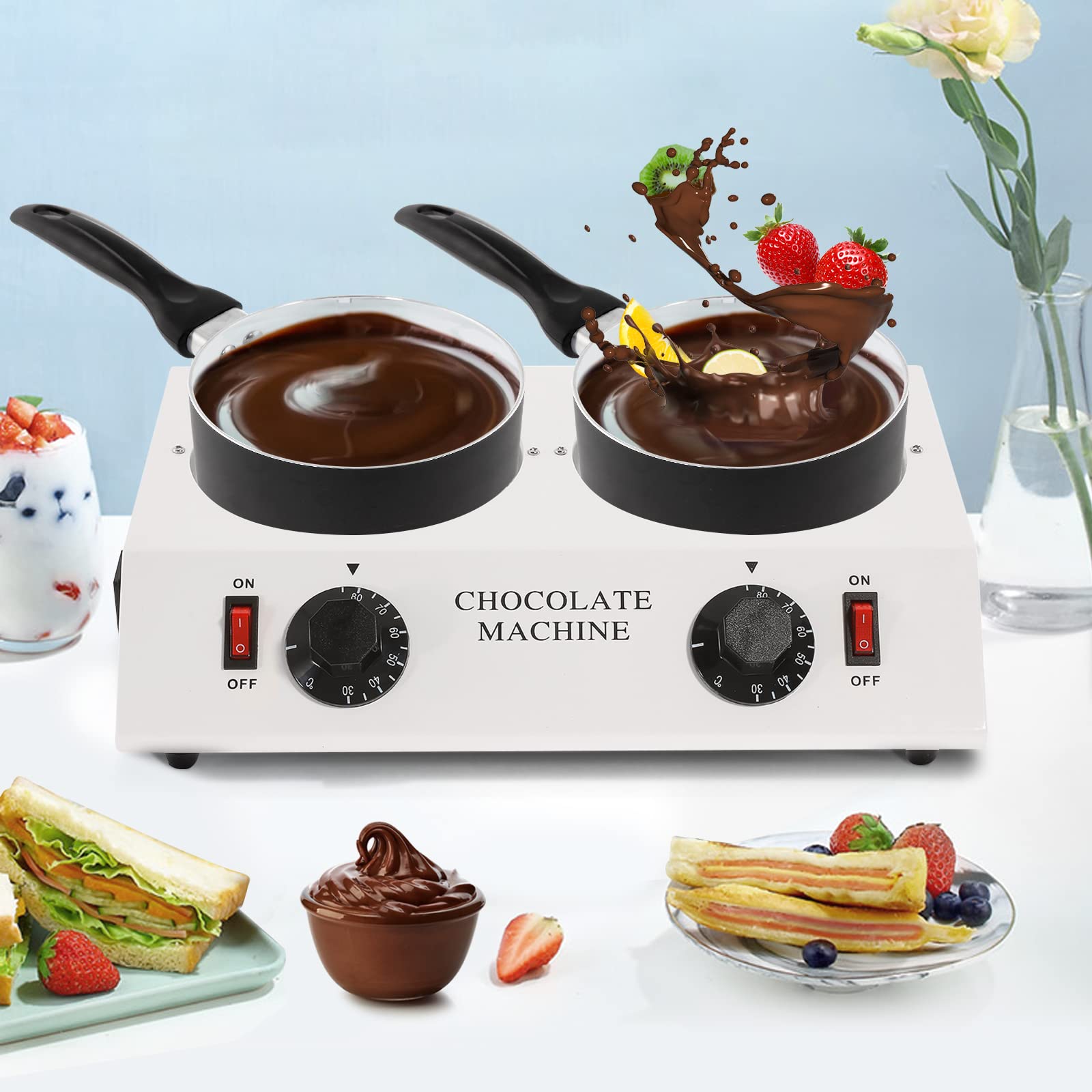 Commercial Electric Chocolate Melting Pot - Double Pots Chocolate Tempering Machine for Chocolate, Butter, Cheese, Cream, Candy, Milk & Coffee | Perfect for Bakeries, Dessert Shops, Catering & Home Chocolate Making