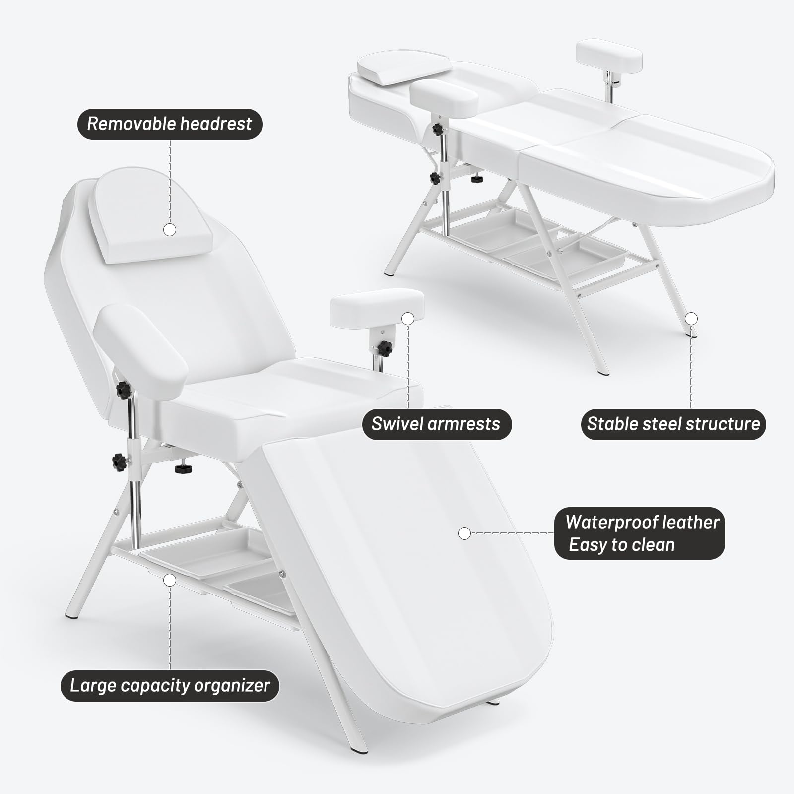Professional Adjustable Massage Salon Tattoo Chair with Large Capacity Beauty Basket - Esthetician Bed & Lash Bed for SPA, Beauty Treatments & Tattoo Sessions - Perfect for Massage Therapists, Tattoo Artists & Beauty Salons
