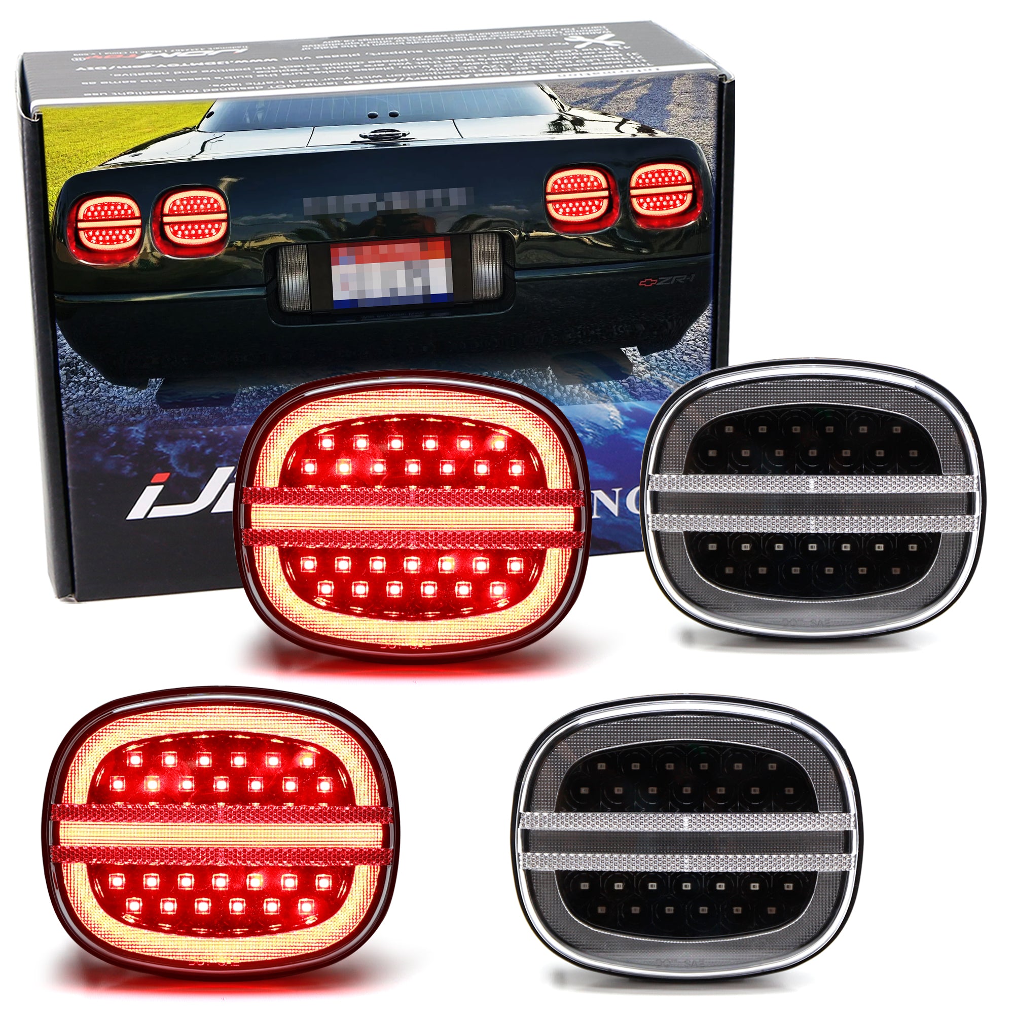 Clear Lens with Black Interior Full LED Halo/Laser Tail Lights for 1990-1996 C4 Corvette - High-Performance Lighting Upgrade for Night Driving & Car Shows