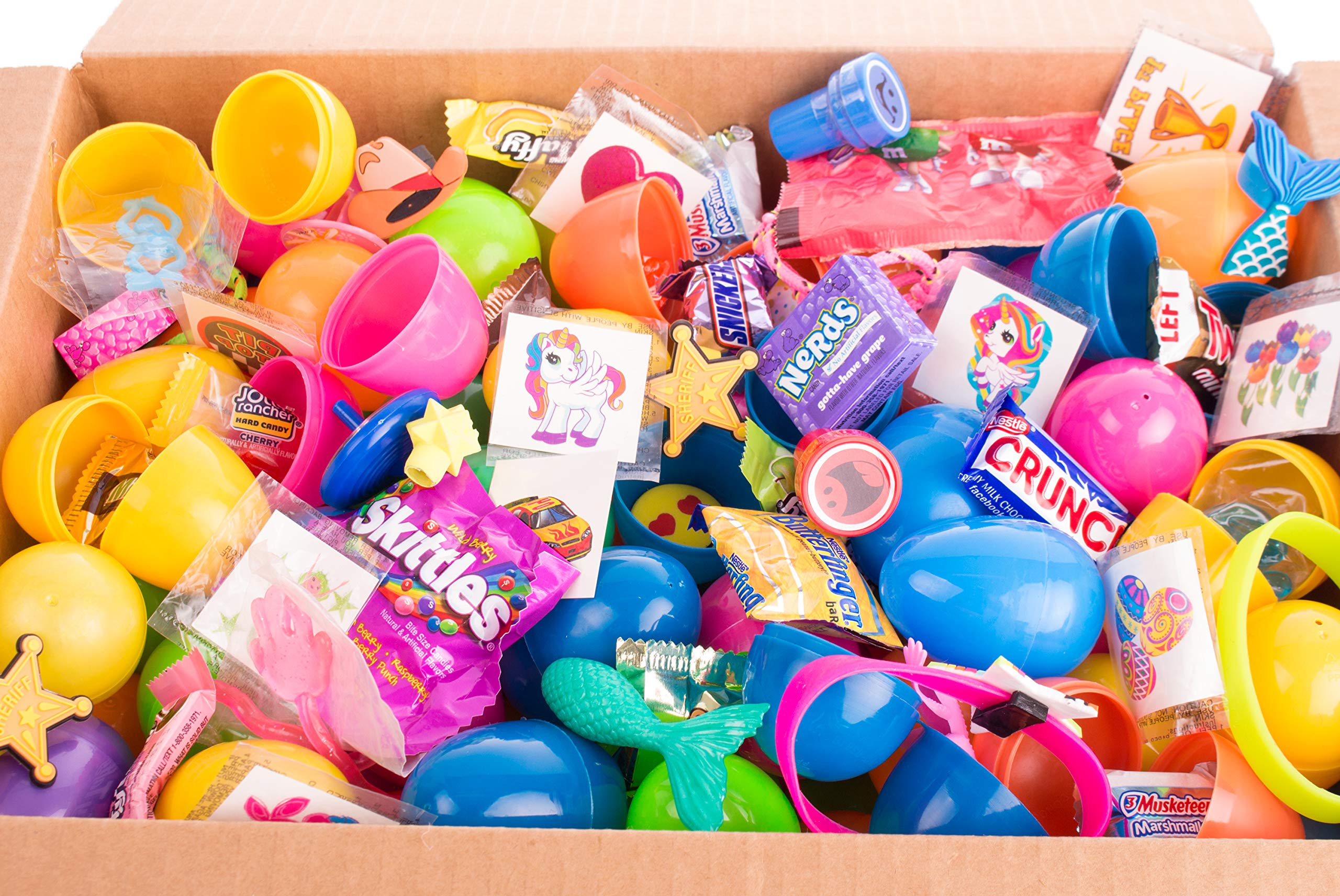 125 Bulk Pre-Filled Solid Easter Eggs for Easter Egg Hunt - Assorted Candy Chocolate & Small Toys - Perfect for Kids Party, Classroom Activities & Holiday Events