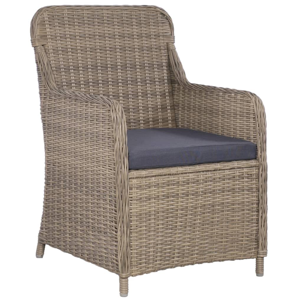 vidaXL 3-Piece Outdoor Bistro Set with 2 Armchairs & Round Table - Water-Resistant Poly Rattan Patio Furniture with Removable Washable Cushions (Brown) - Perfect for Garden, Balcony, and Backyard Relaxation