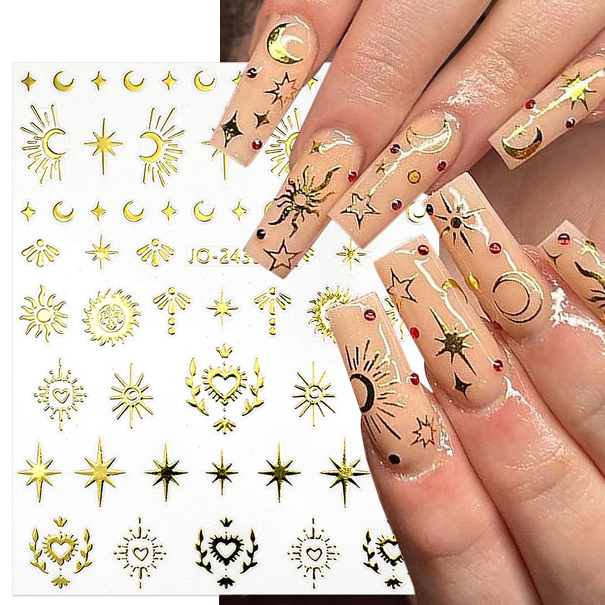 6 Sheets 3D Self-Adhesive Star Nail Stickers - Gold Silver Black Crystal Diamond Nail Art Charms for Women | Chrome Nail Decals for Acrylic Manicure & Gel Polish Decorations | Perfect for Parties, Weddings, and Special Occasions