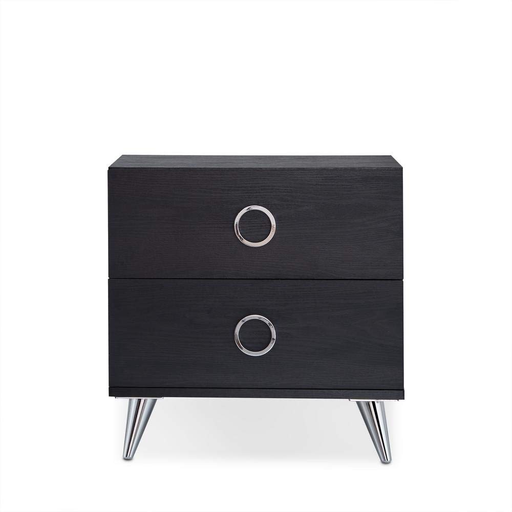 Black MYTUNES Night Stand with USB Ports - Modern Bedside Table with Storage Drawer for Bedroom, Living Room, or Office