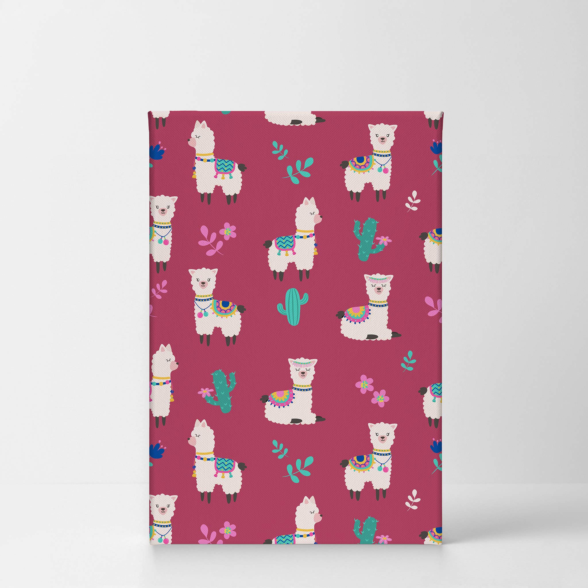 Cute Alpaca and Cactus Canvas Print - Pink Background Wall Art for Kids Room, Nursery & Baby Room Decor | Ready to Hang 28x19 | Made in USA | Perfect for Birthday Gifts & Playroom Decoration