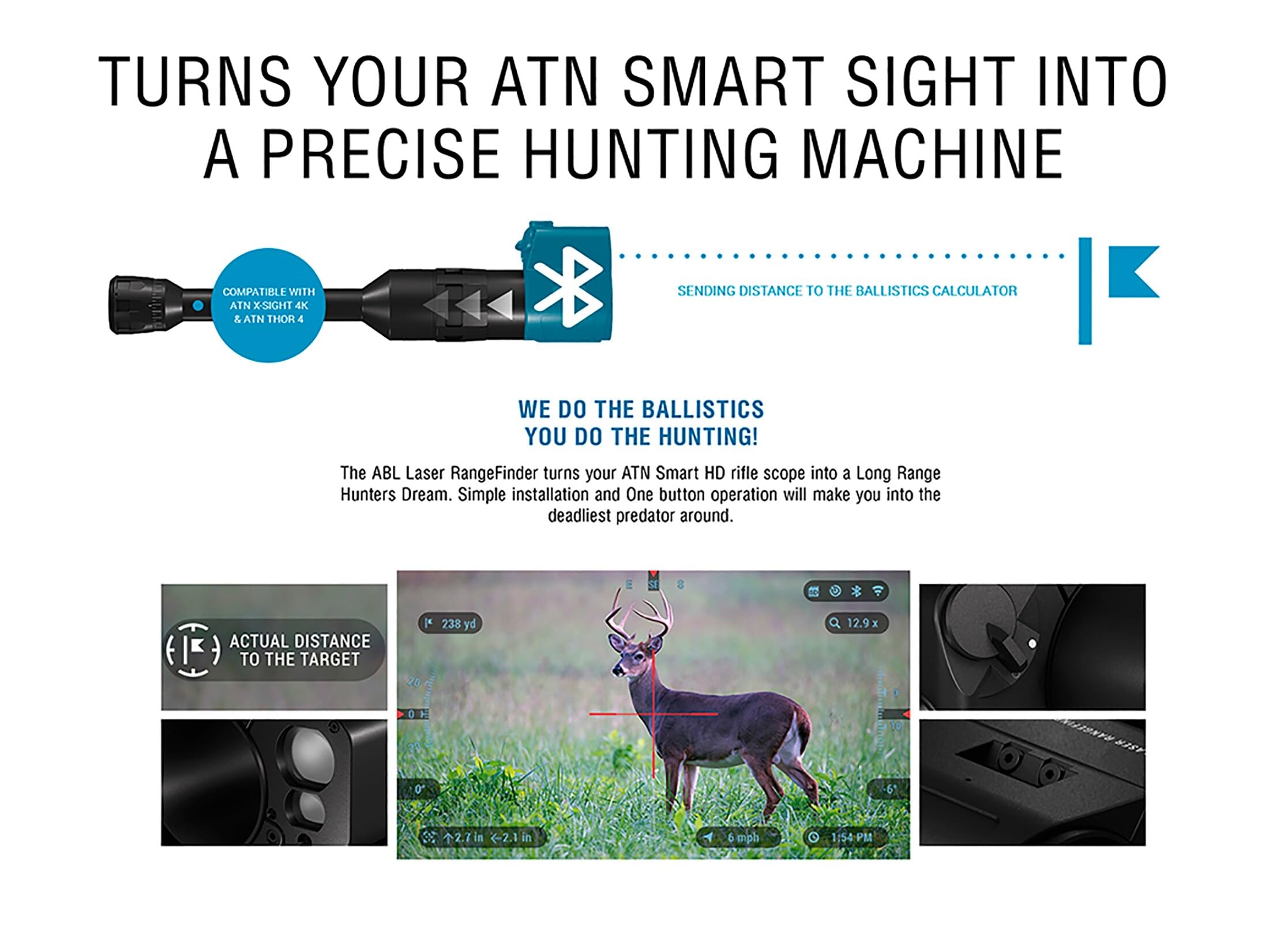 ATN Smart Laser Rangefinder with Bluetooth - Ballistic Calculator for Hunting & Shooting | Long Range Distance Measurement for Outdoor Sports & Tactical Use