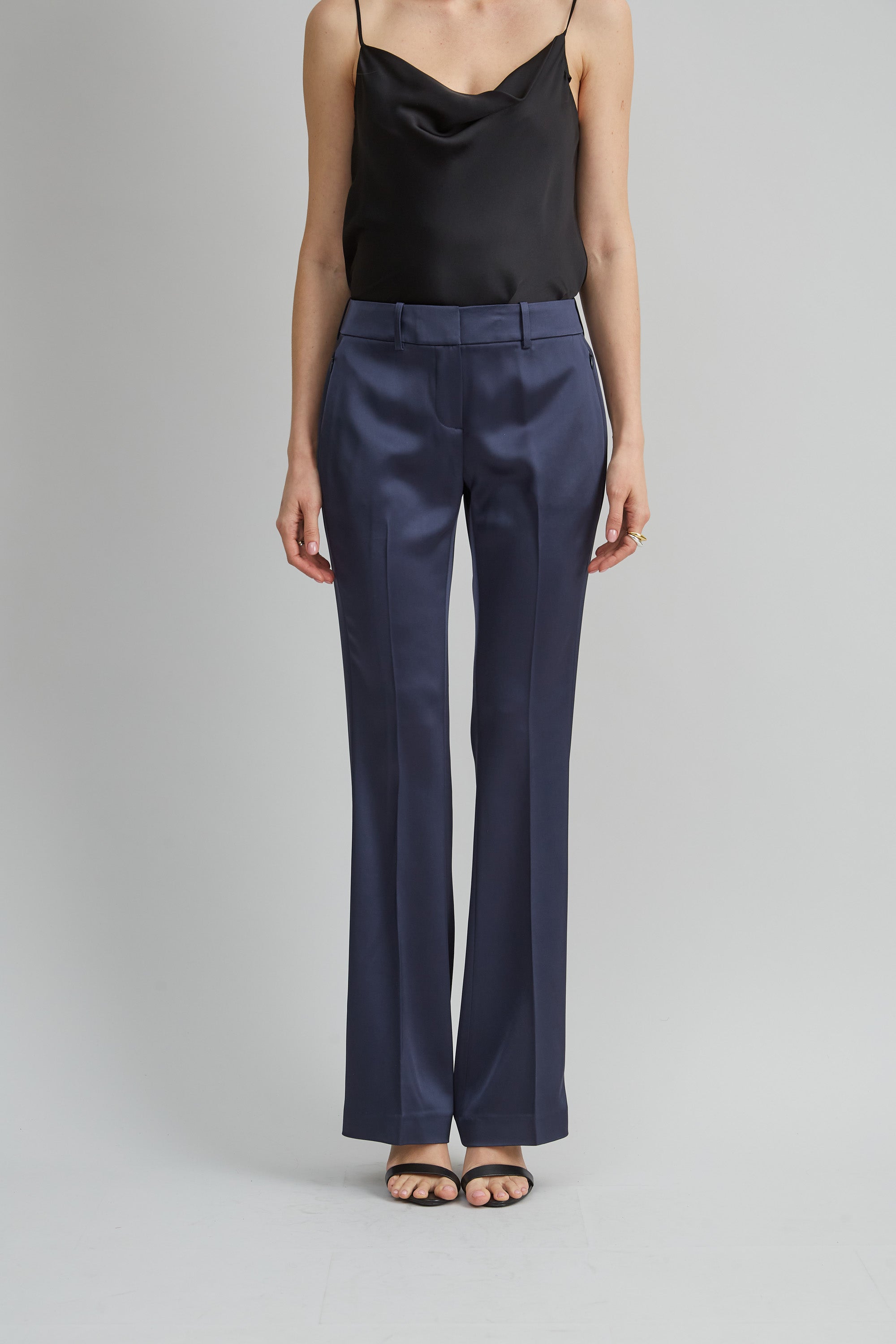Elegant Satin Fit & Flare Pants for Women - High Waisted Party Pants with Stretchy Comfort - Perfect for Evening Events, Weddings & Night Out