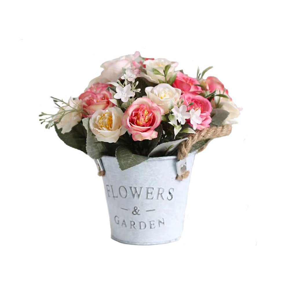 Artificial Rose Flowers in Pot - Fake Silk Rose Bonsai Bouquet for Home, Office, Restaurant Table & Windowsill Decor - Pink (Perfect for Wedding Centerpieces, Gift Giving & Indoor Decoration)