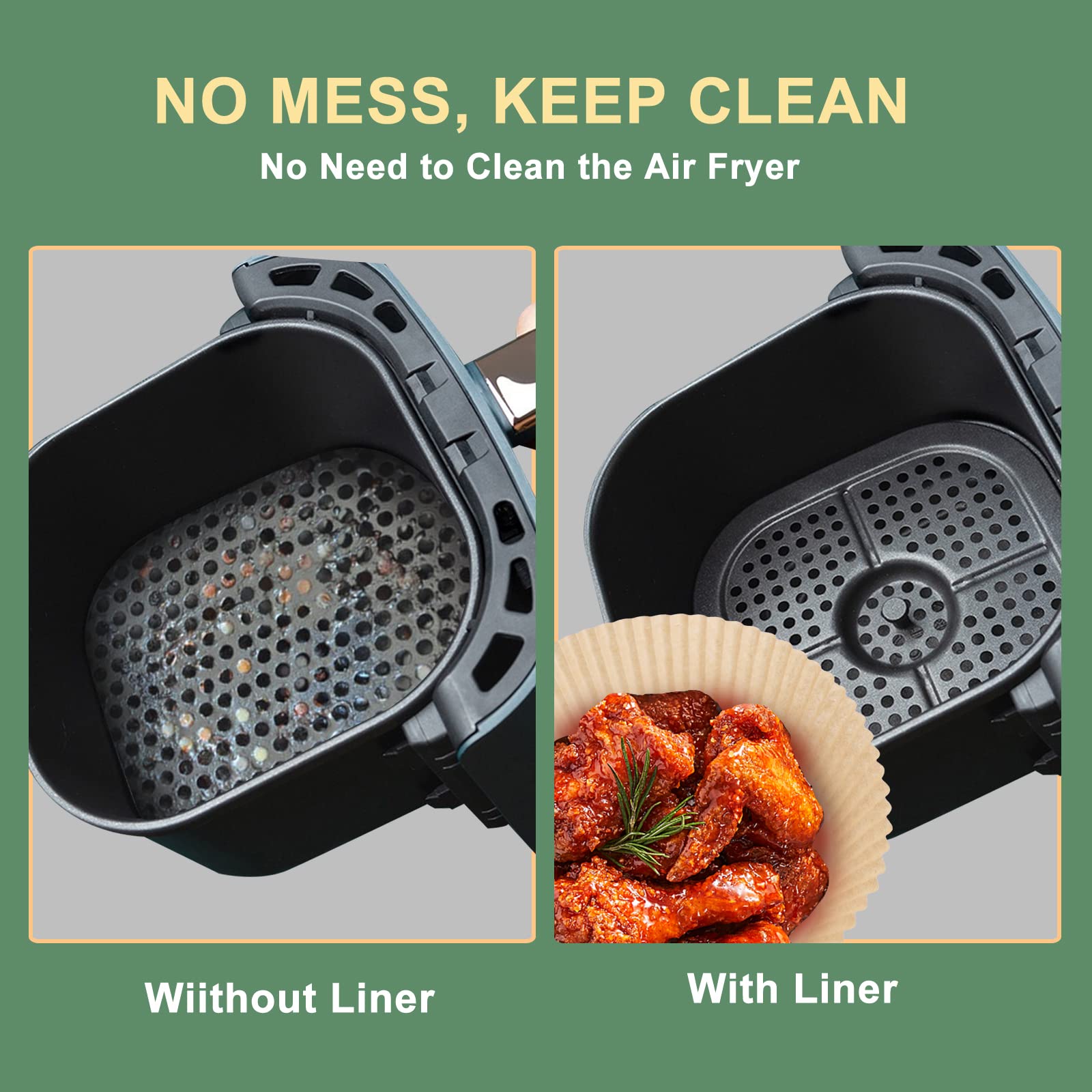 Eco-Friendly Air Fryer Paper Liners - 100Pcs Unbleached, Biodegradable & Non-Stick Parchment Sheets (6.3
