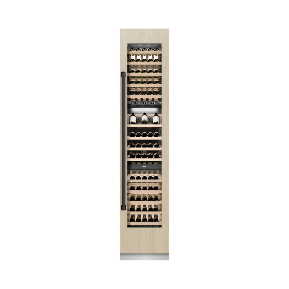 ZLINE Autograph Edition 18 Inch 9.0 cu ft Triple Zone 68 Bottle Panel Ready Right Hinge Column Wine Cooler with Matte Black Accents - Perfect for Home Bars, Wine Cellars & Entertaining (RBCWVRZ 18 MB)